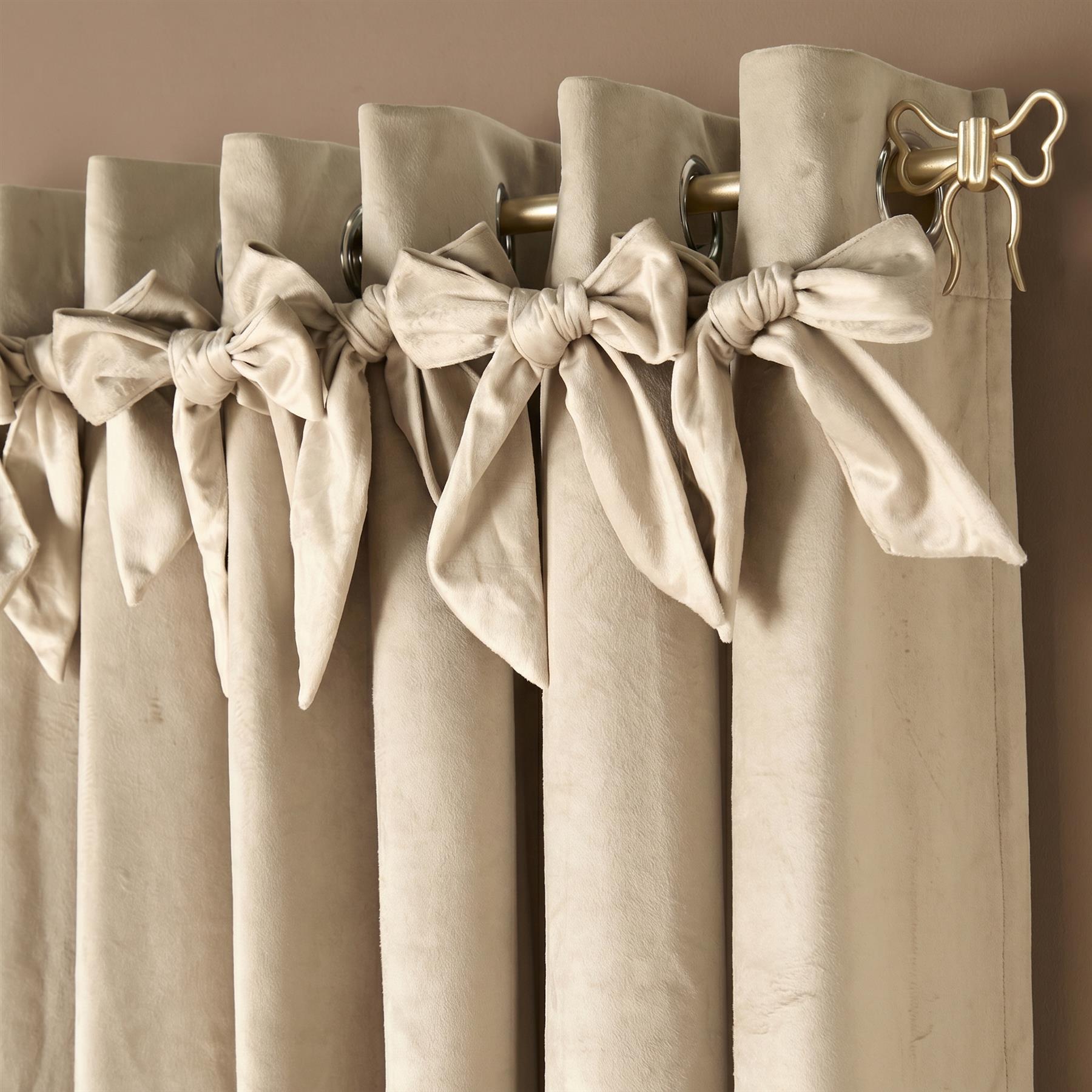 OHS Velvet Eyelet Curtains Bow Decor 2 Pair Of Ready Made Luxury Thick Ring Top