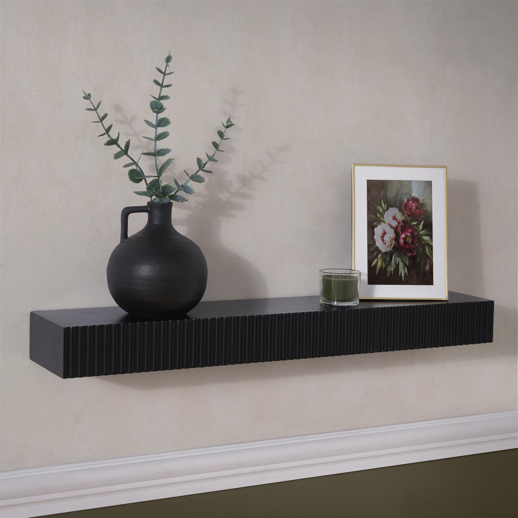 OHS Ribbed Floating Shelf Wall Storage Organiser Home Living Room Decor