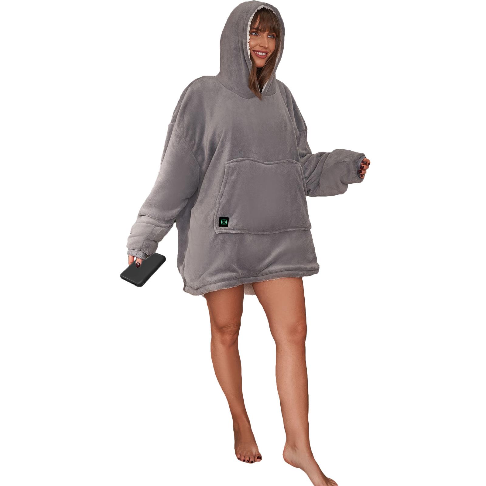 OHS Electric Heated Oversized Hoodie Blanket with Sleeves Wearable Sherpa Giant