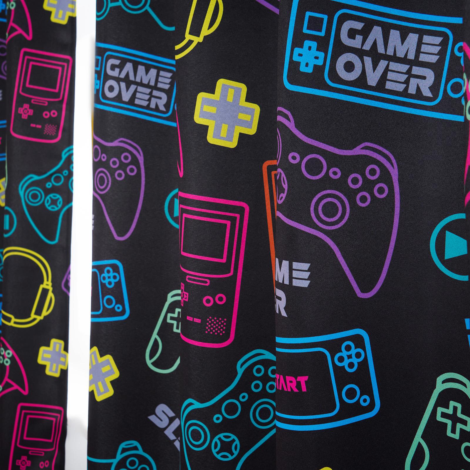 Gaming Eyelet Curtains Pair of Blackout Woven Ring Top Panels Ready Made Kids