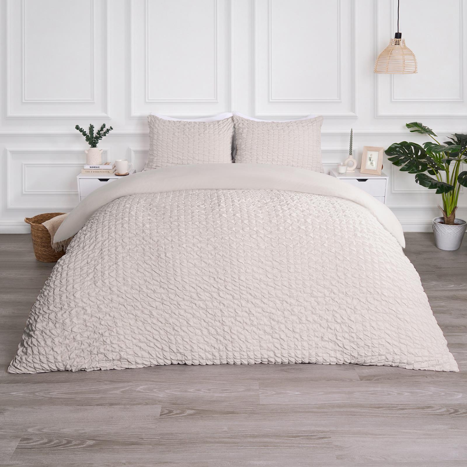 Luxury Seersucker Duvet Cover Set Geo Pillowcase Quilt Bedding Double King Size - Picture 20 of 36