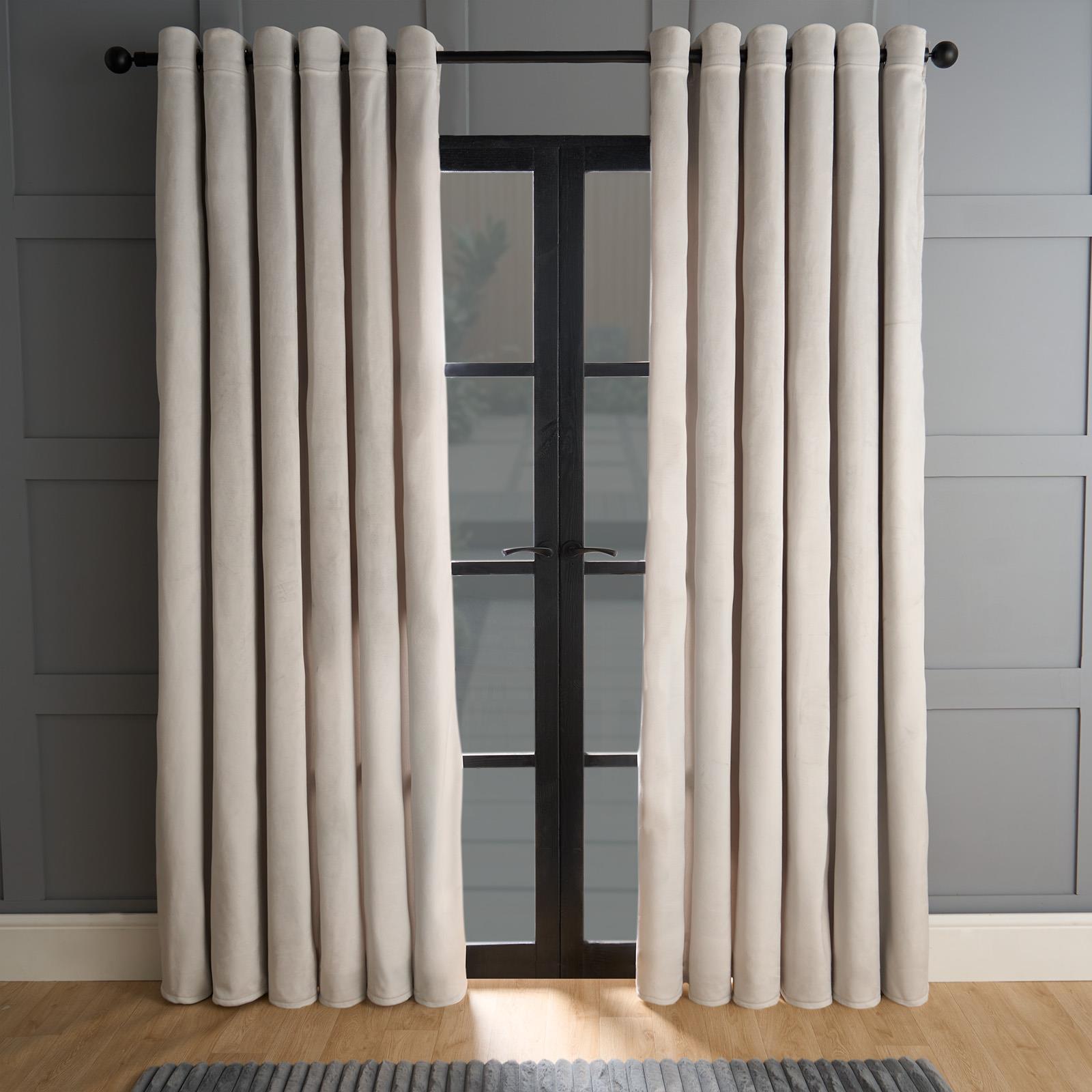 Thermal Matte Velvet Eyelet Curtains 2 Pair Of Ready Made Thick Fabric Ring Top