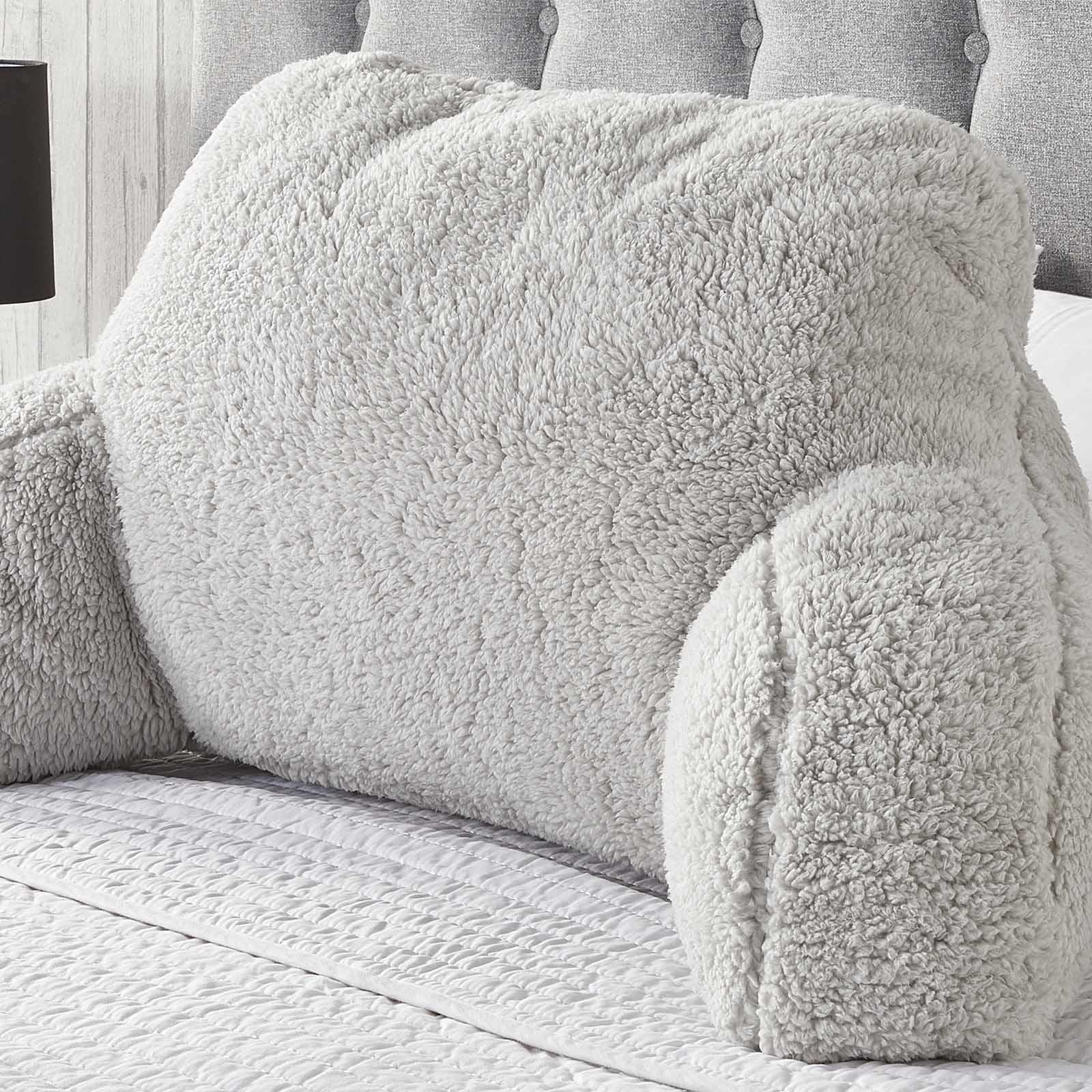 Teddy Fleece Bed Reading Cushion Pillow with Arms Lumbar Chair Back Rest Support - Picture 27 of 59