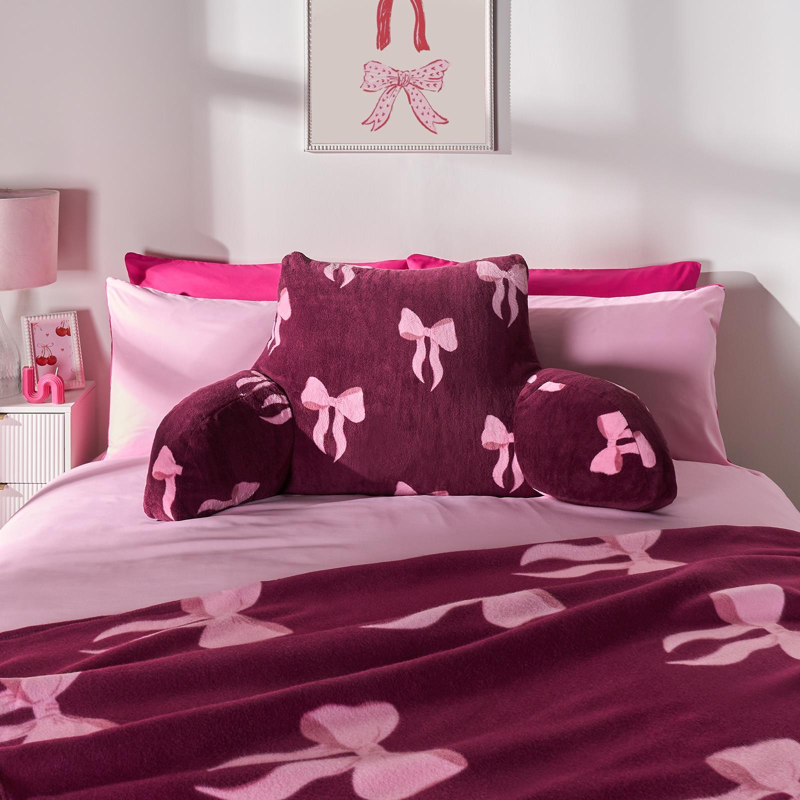OHS Bows Cuddle Cushion Fleece Back Support Reading Pillow with Arms Bed Chair