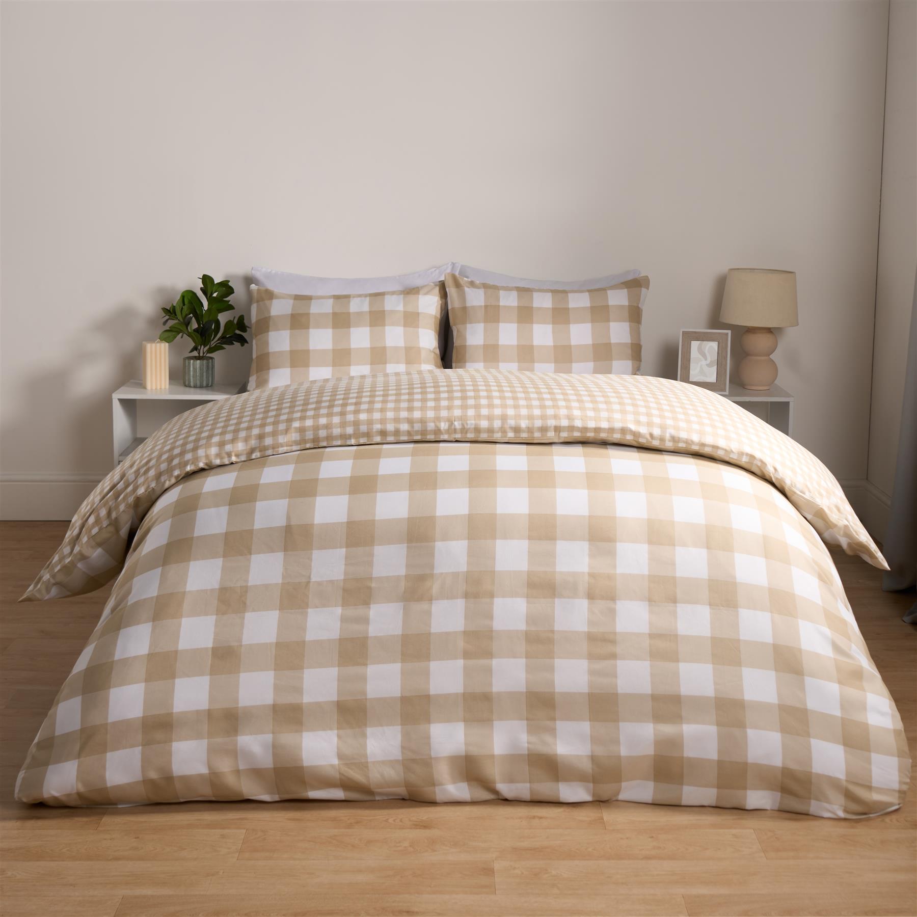 OHS Gingham Duvet Cover Bedding Set Check Quilt Pillowcase Reversible