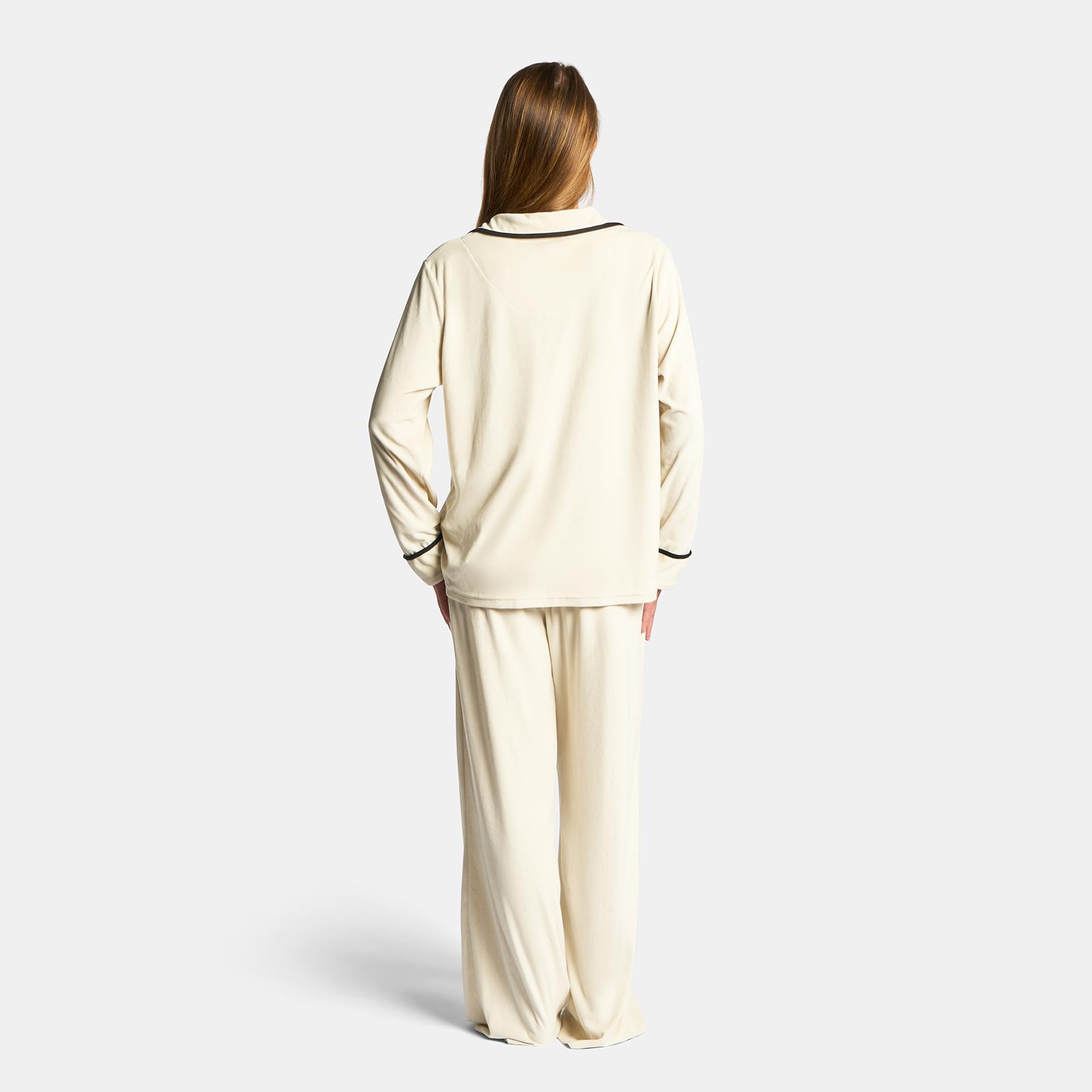 OHS Piped Edge Pyjama Set Button Through Fleece Womens Loungewear Nightwear Pjs