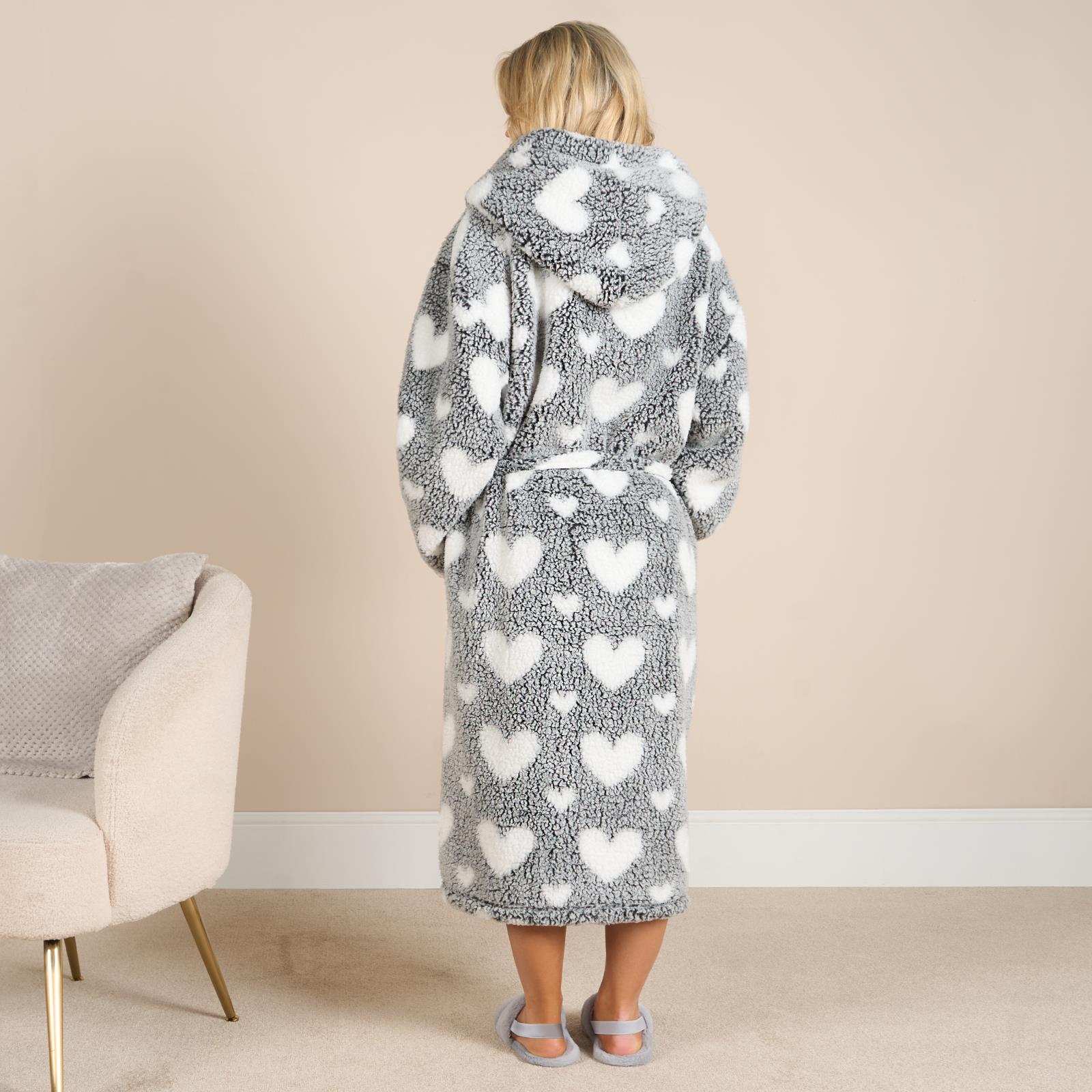 OHS Teddy Marl Dressing Gown Prints Ladies Warm Womens Loungewear Bathrobe