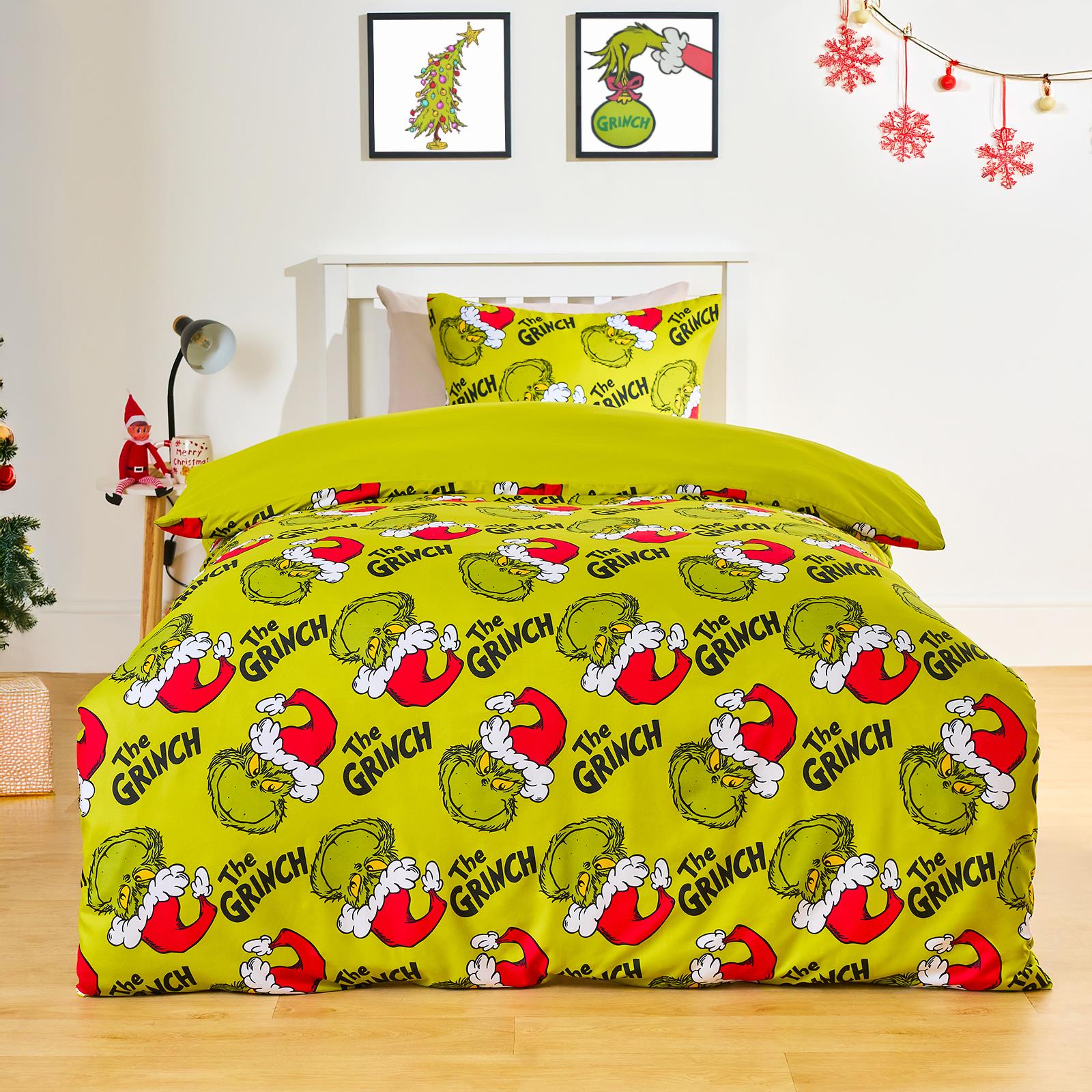 OHS x Grinch Bedding Set Kids Christmas Novelty Soft Duvet Cover with Pillowcase