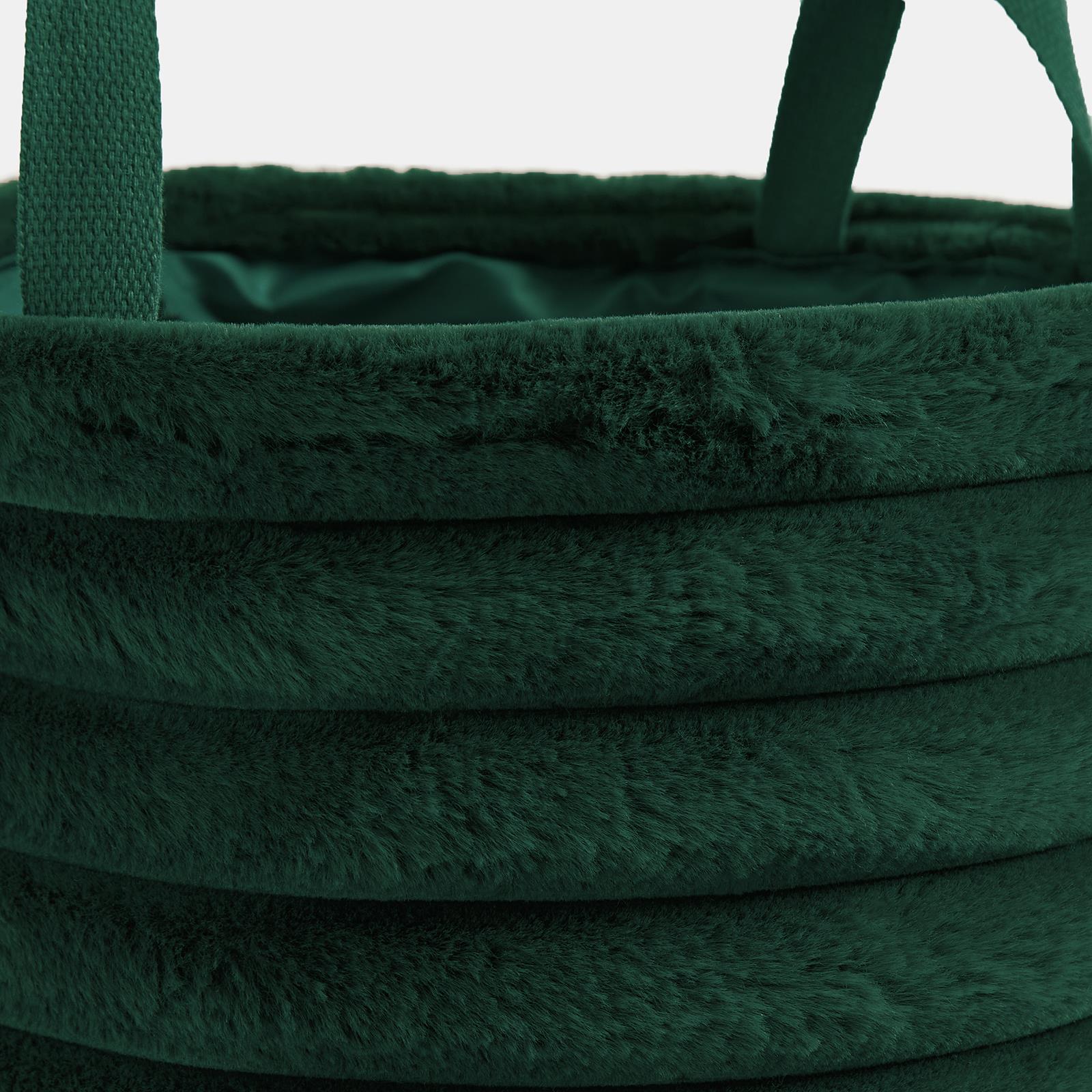 OHS Ribbed Storage Basket with Handles Faux Fur Compact Bucket Organiser