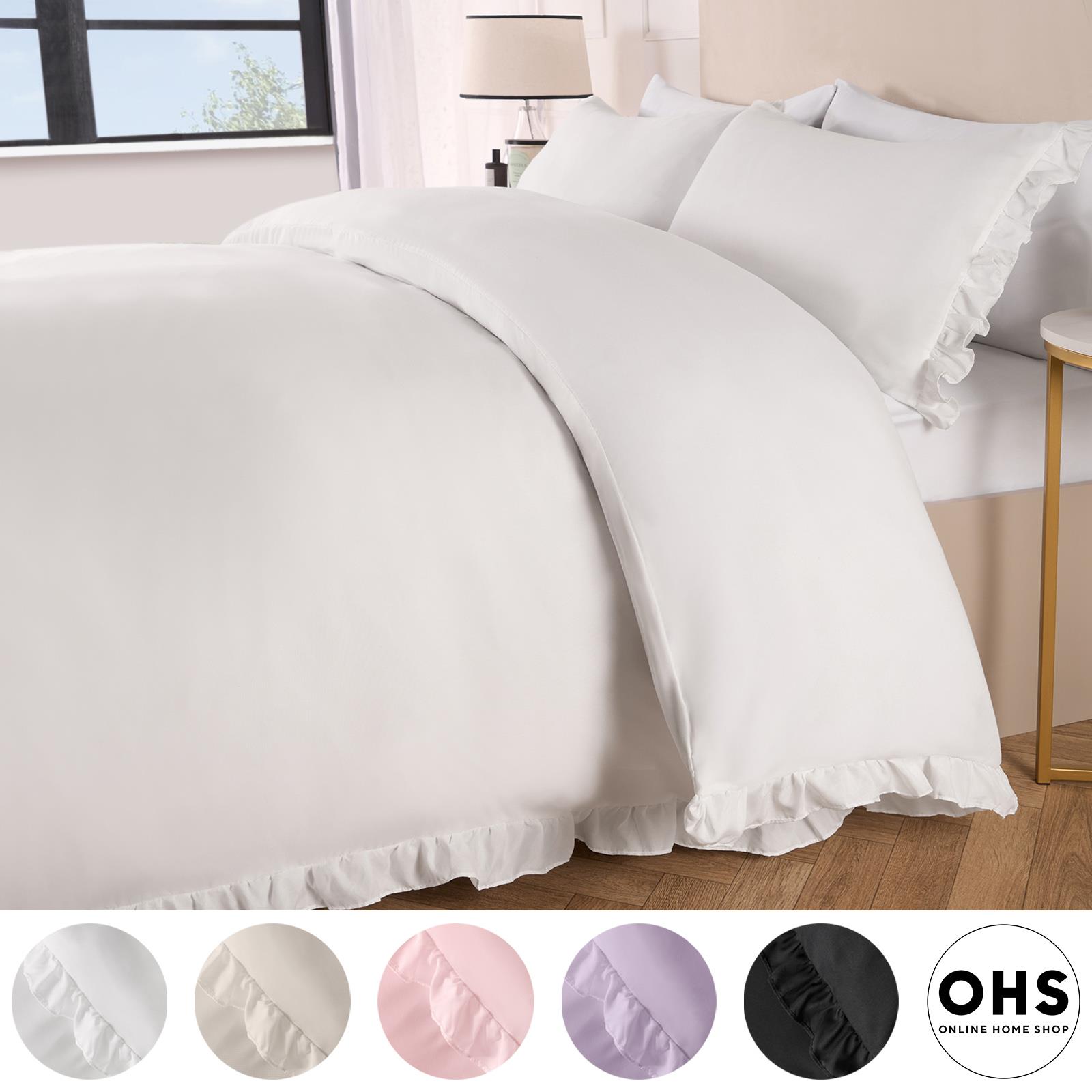 OHS Frill Edge Bedding Set Microfibre Decor Duvet Cover with Pillowcase