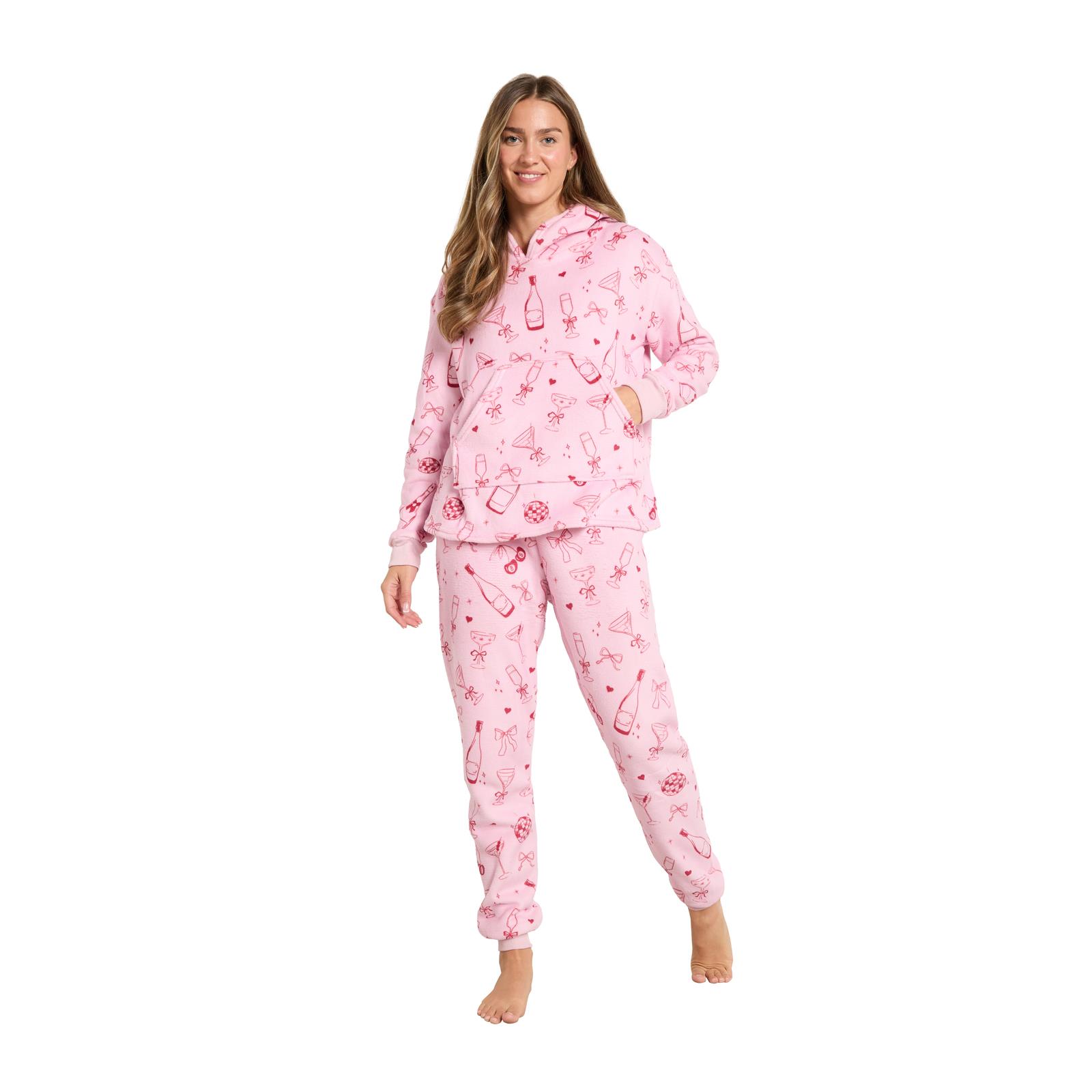 OHS Bow Print Loungewear Set Winter Sherpa Nightwear 2-Piece Hoodie Jogger Gift