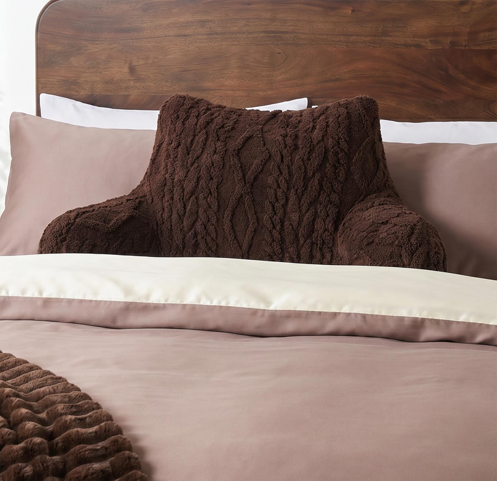 OHS Cable Knit Bolster Cuddle Cushion Fleece Back Support Filled Reading Pillow