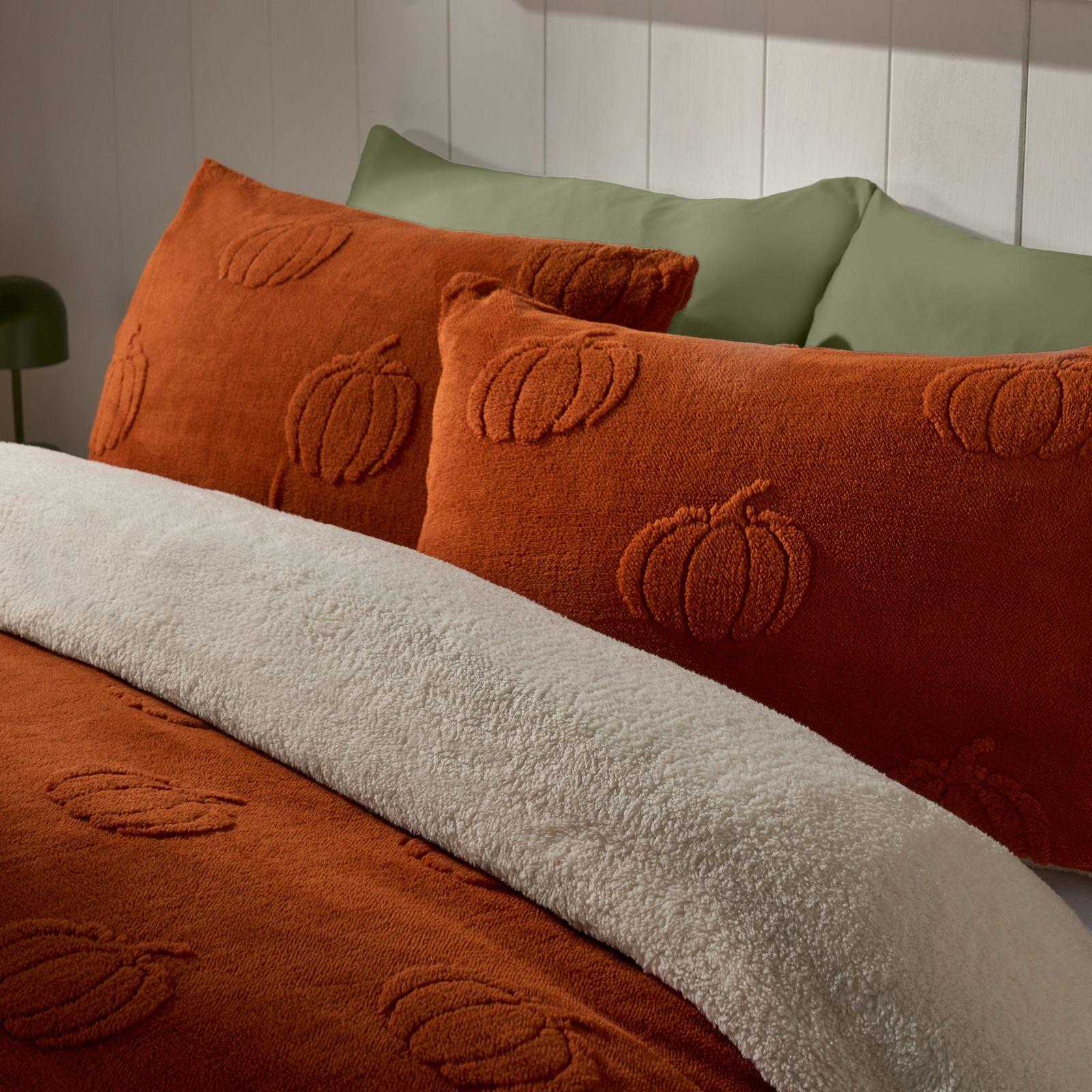 OHS Pumpkin Tufted Duvet Cover Set Halloween Autumn Teddy Fleece Bedding