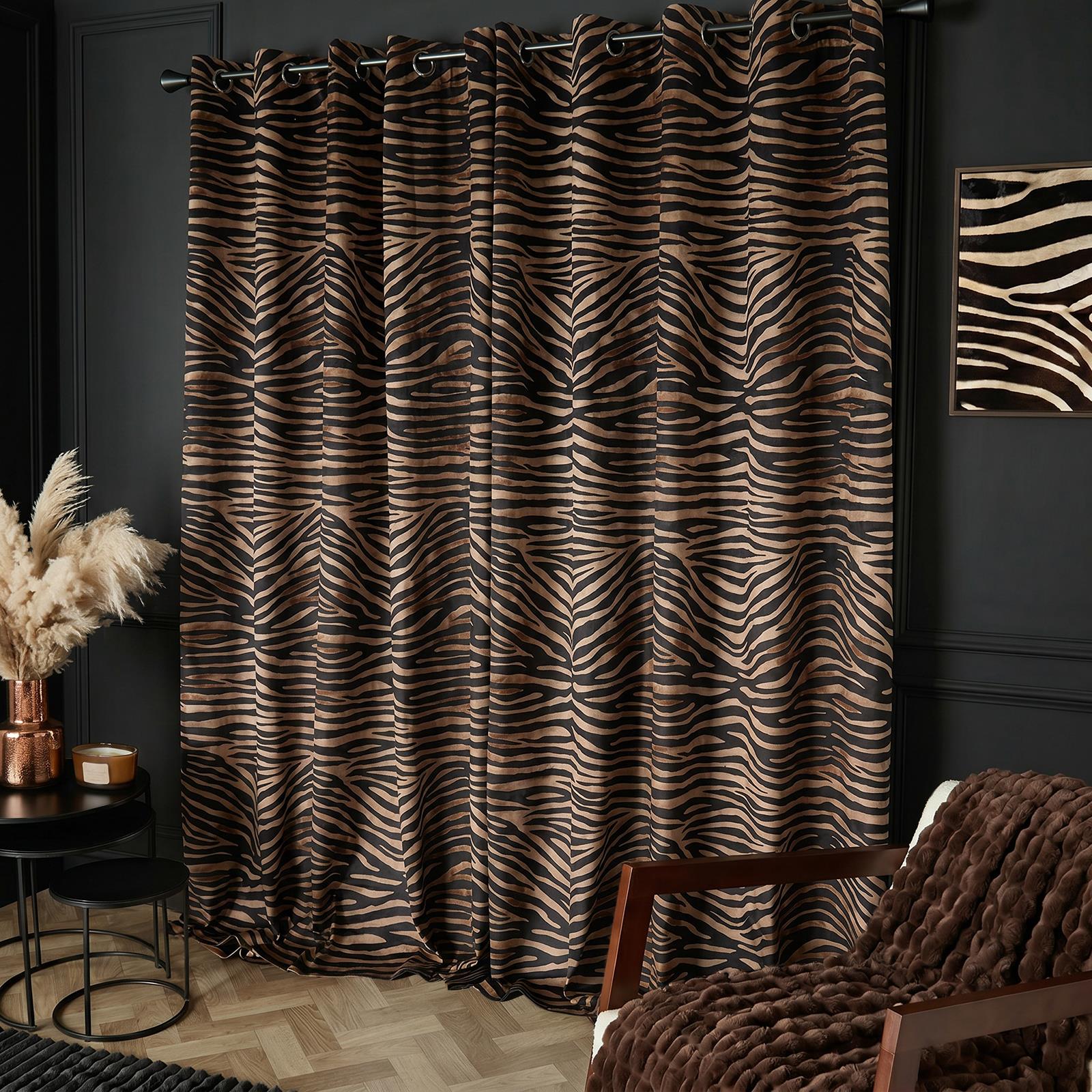 OHS Velvet Eyelet Blackout Curtains Animal Print Ready Made Ring Top