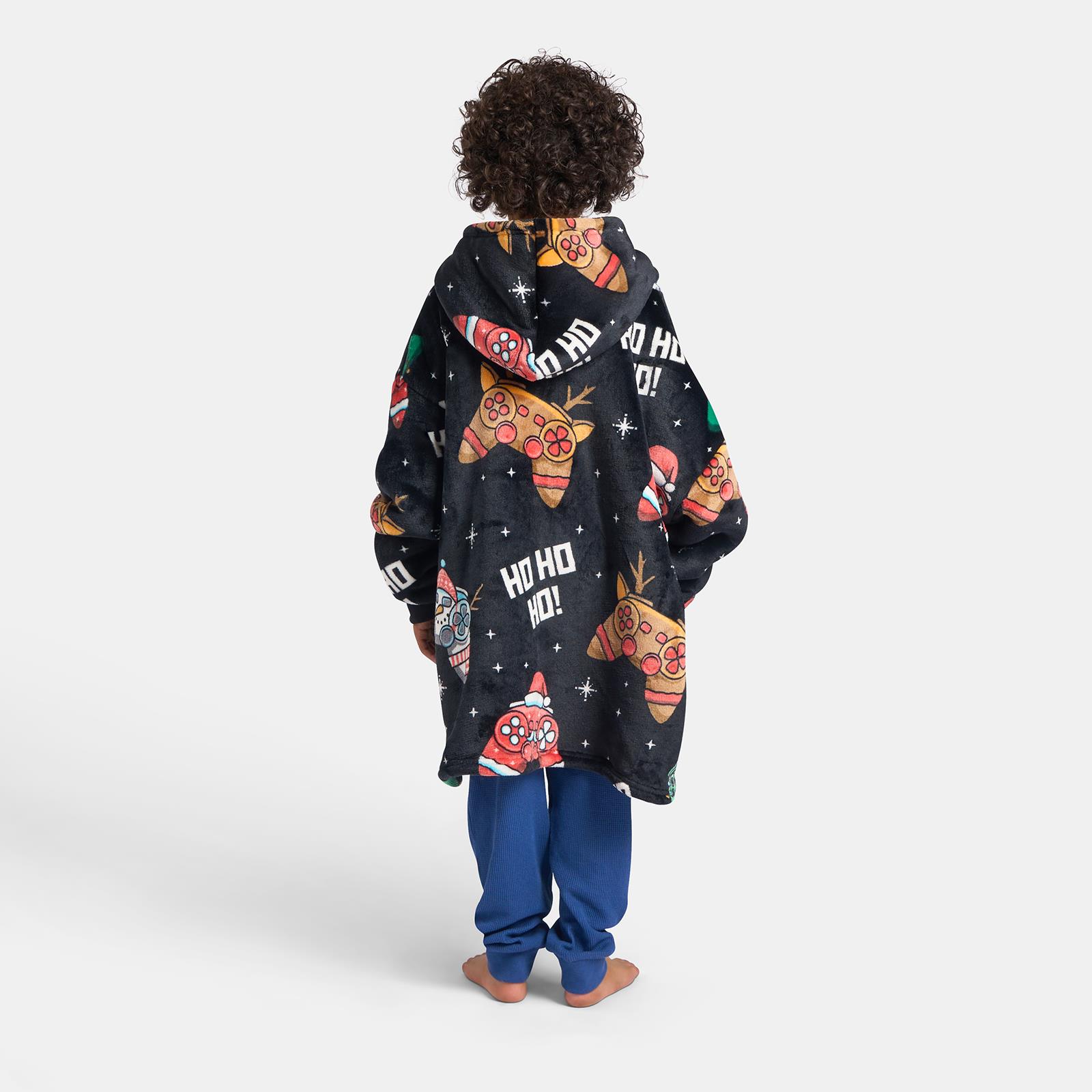 OHS Xmas Blanket Hoodie Kids Christmas Print Sherpa Oversized Hooded Throw
