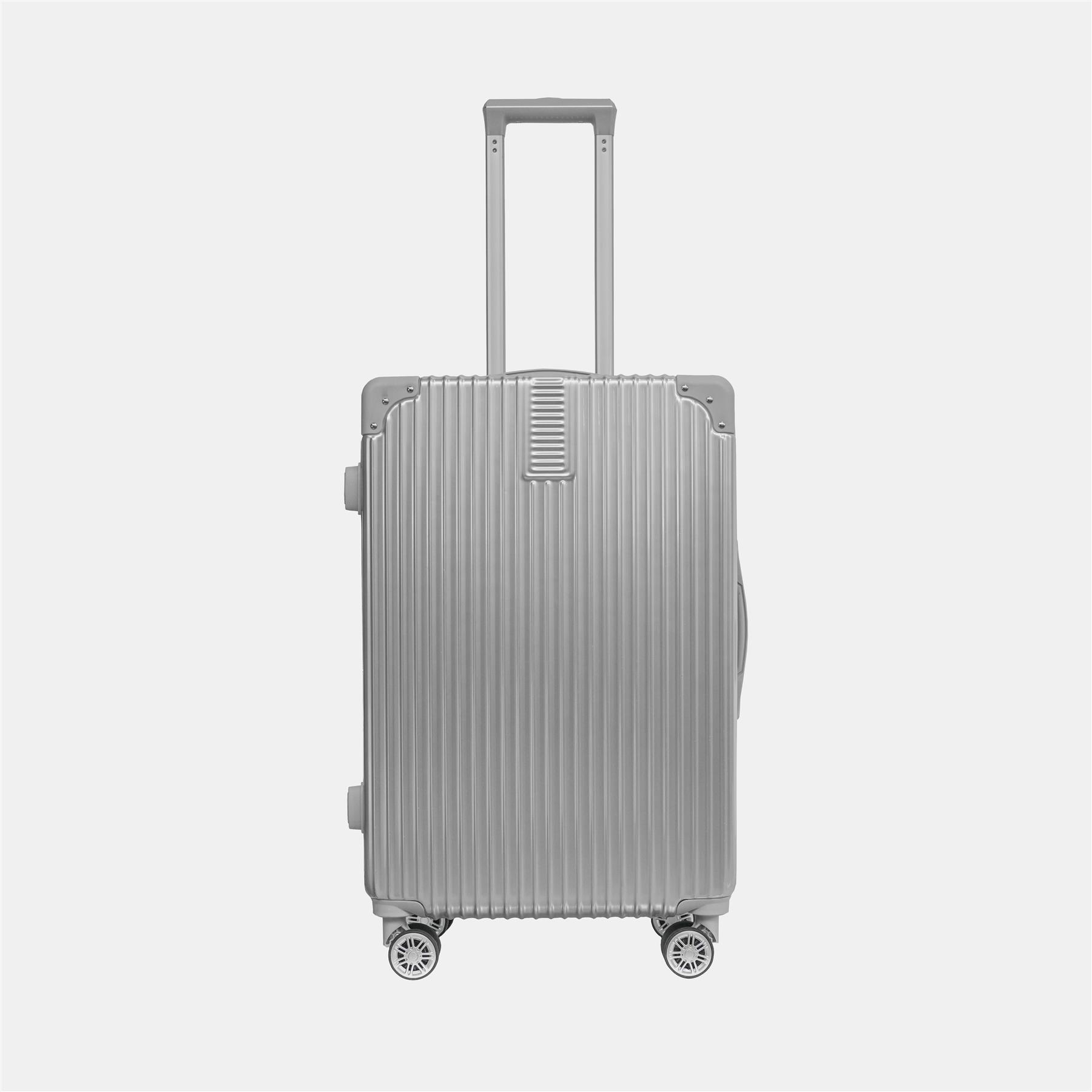 OHS Metallic Effect Suitcase Set 3-Piece Hard Shell Luggage 4 Wheel ABS