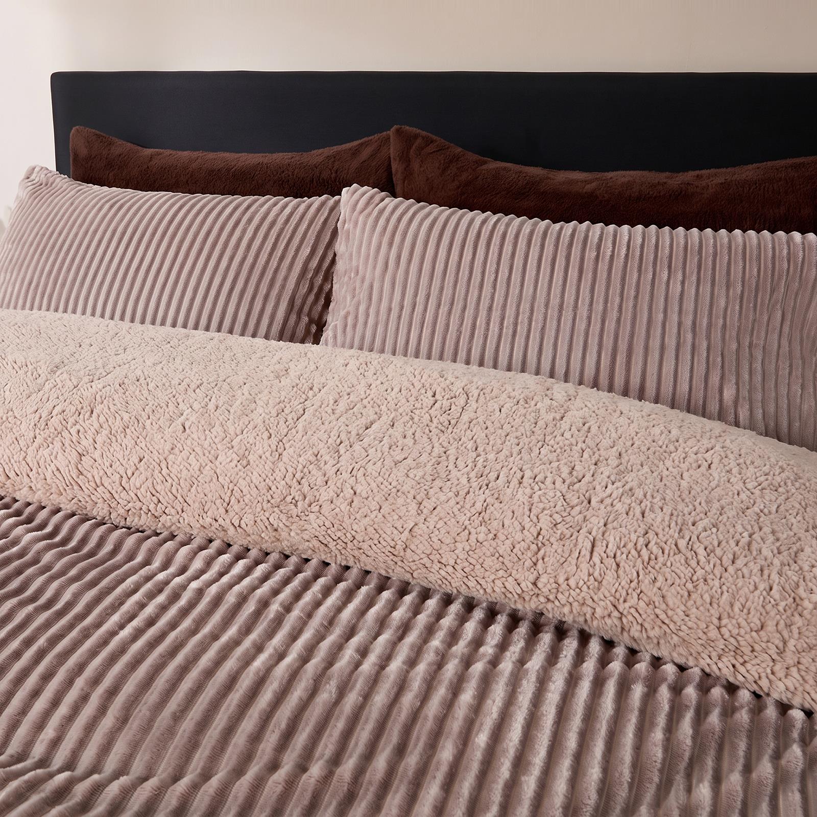 OHS Ribbed Fleece Duvet Cover Set Sherpa Reverse Thermal Supersoft Bedding