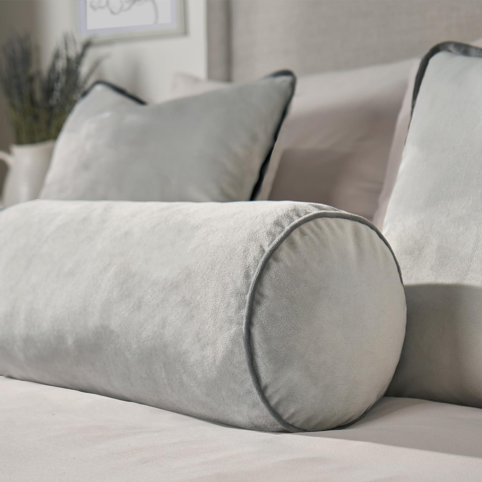 OHS Piped Edge Bolster Cushion Matte Velvet Bedroom Sofa Plump Filled Pillow