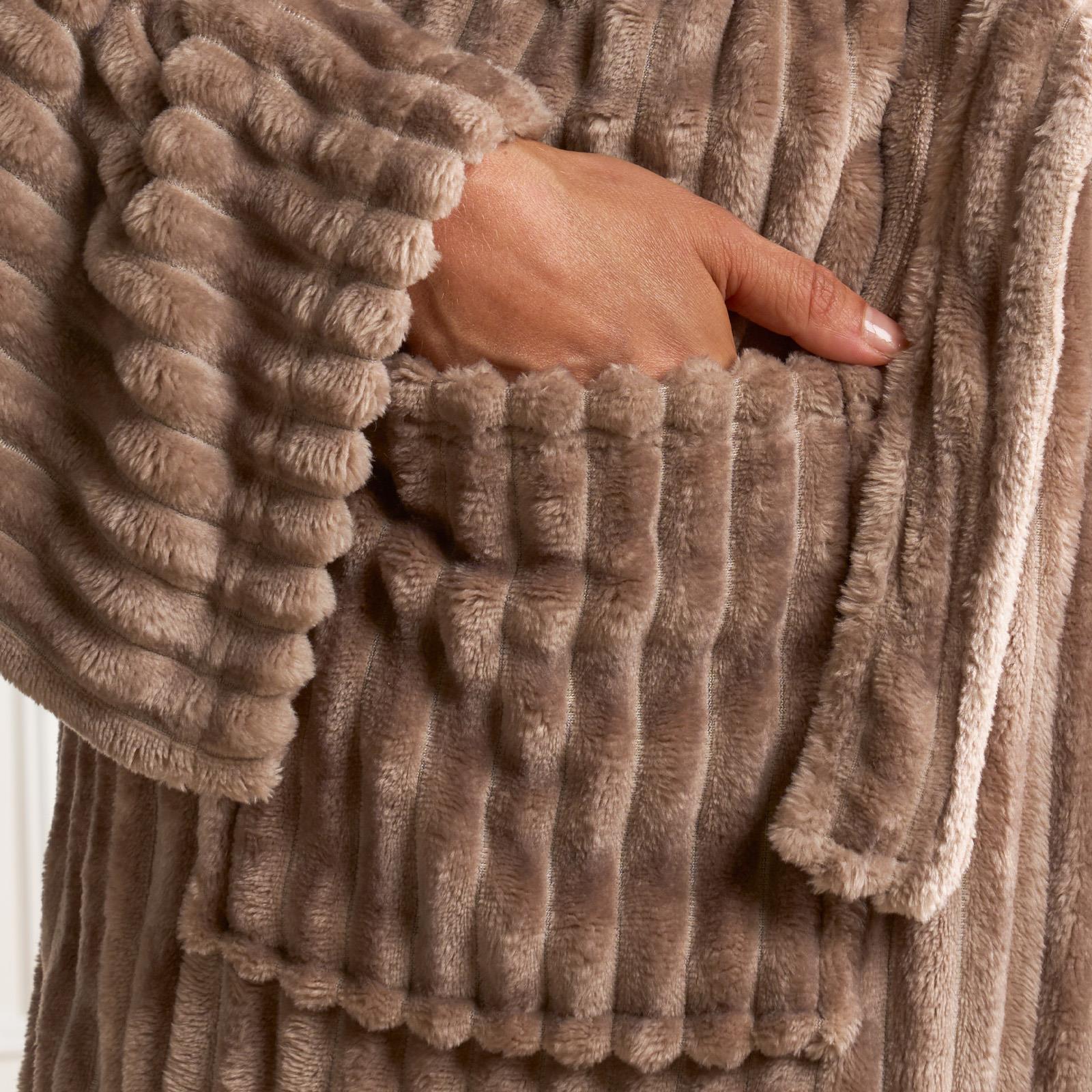 OHS Ribbed Fleece Dressing Gown Luxury Warm Supersoft Loungewear Ladies Robe