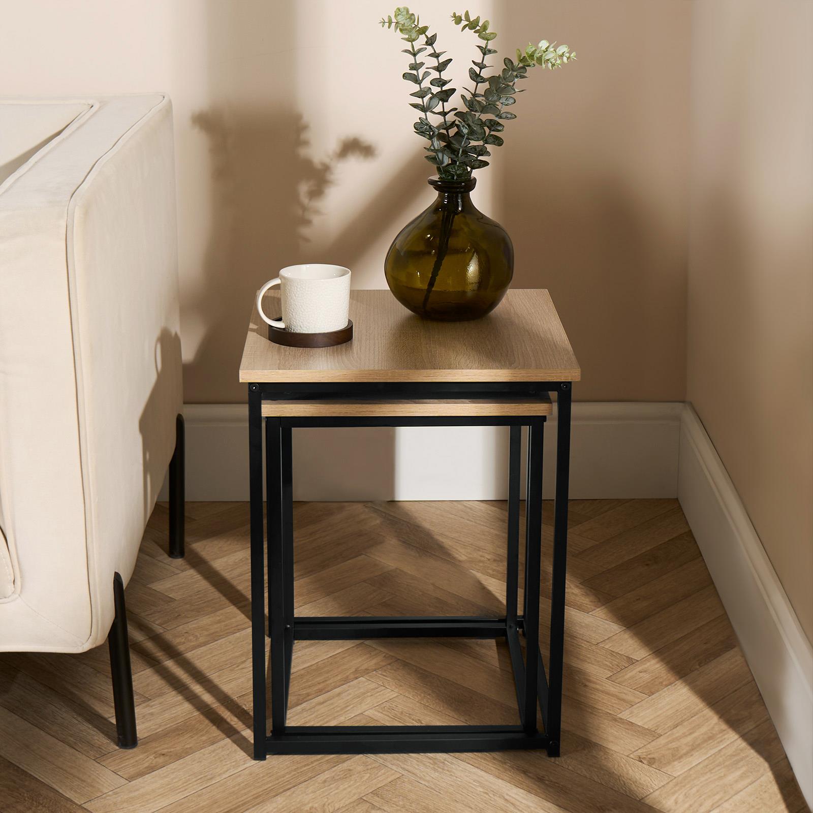 Nest of Tables Square Wood Top Modern End Side Living Room Home Decor Set of 2