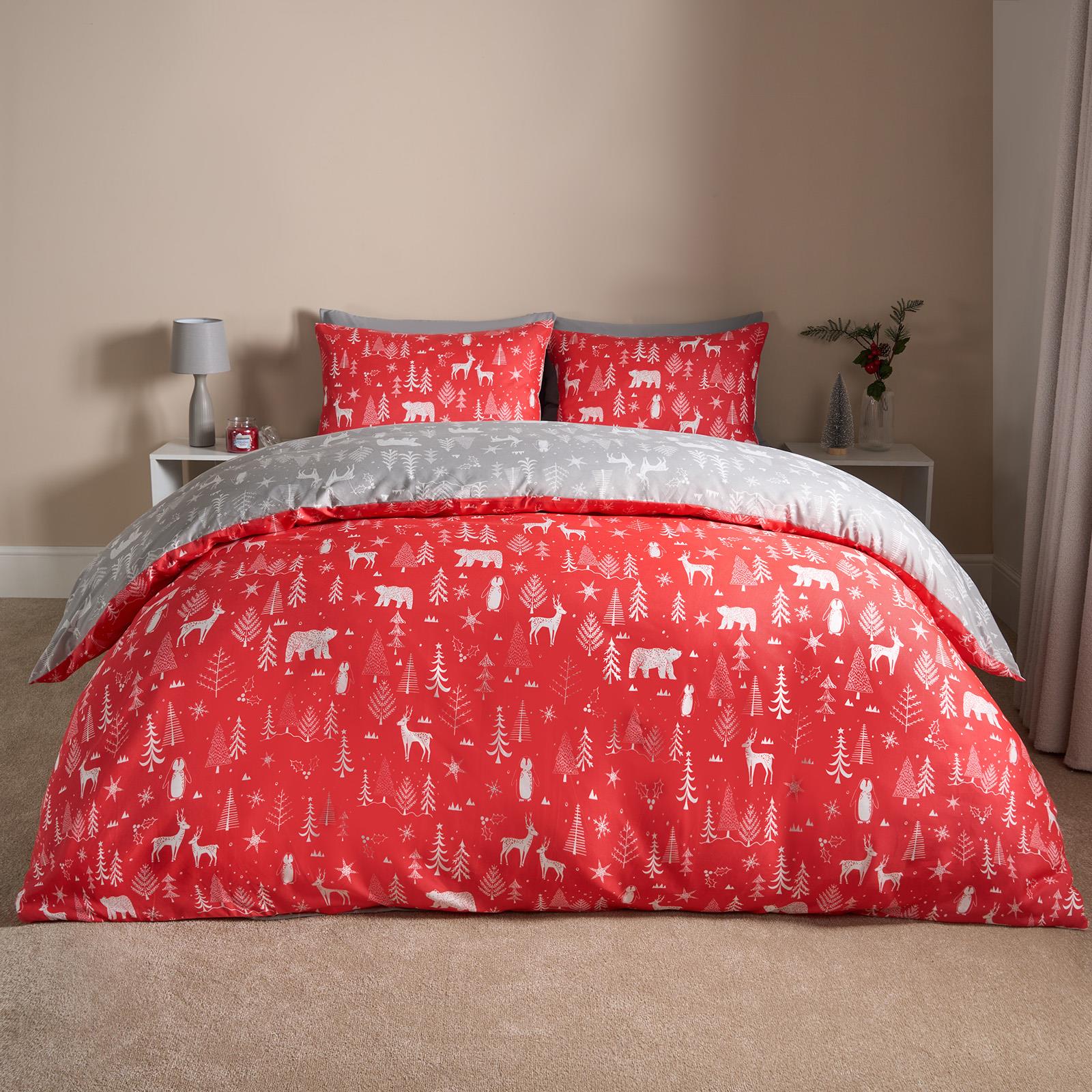 Scandi Duvet Cover Bedding Set Reversible Christmas Quilt Single Double King Bed