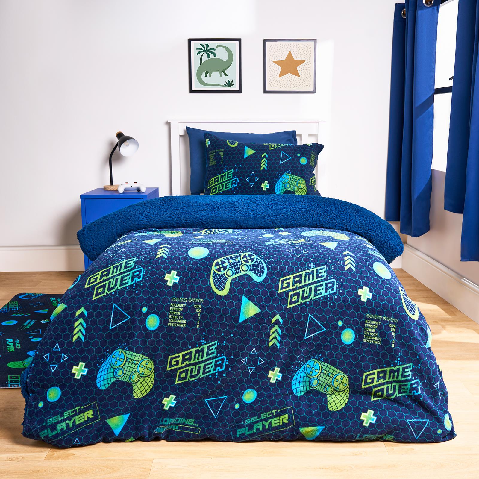 OHS Gaming Print Bedding Set Soft Thermal Fleece Duvet Cover with Pillowcase