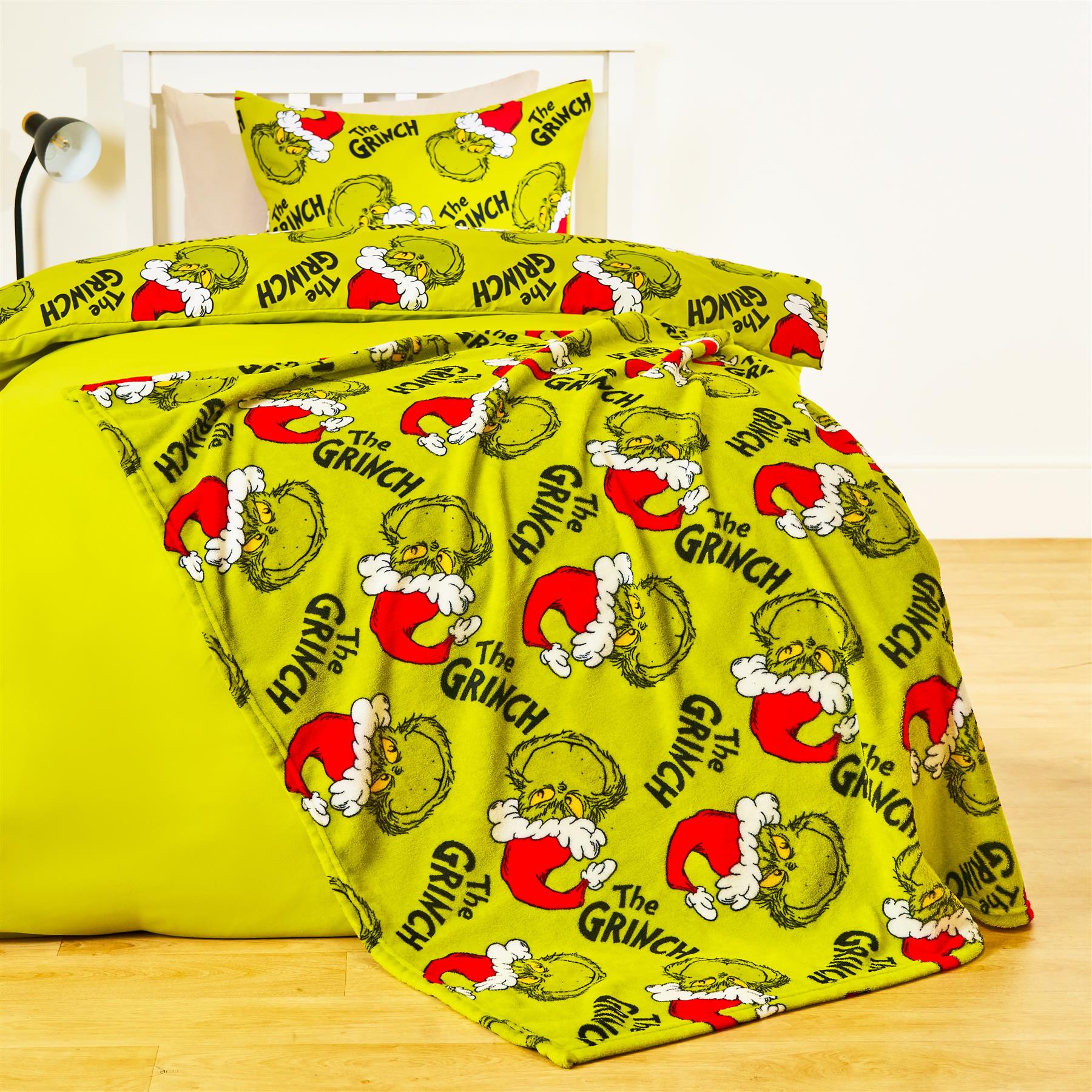 OHS x Grinch Throw Xmas Soft Fleece Novelty Hooded Blanket Thermal Bedspread