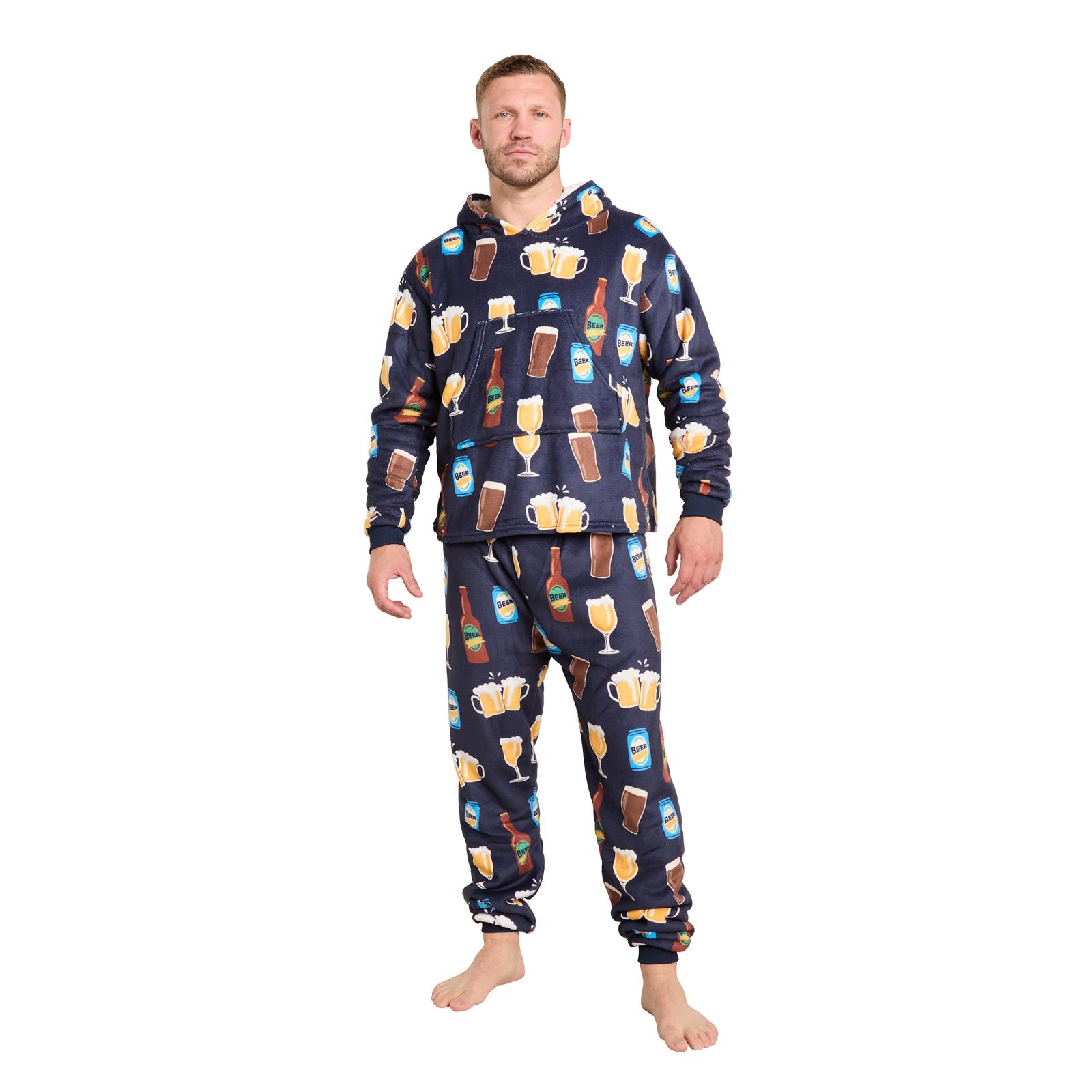OHS Mens Printed Loungewear Set Winter Sherpa Nightwear 2-Piece Hoodie Jogger