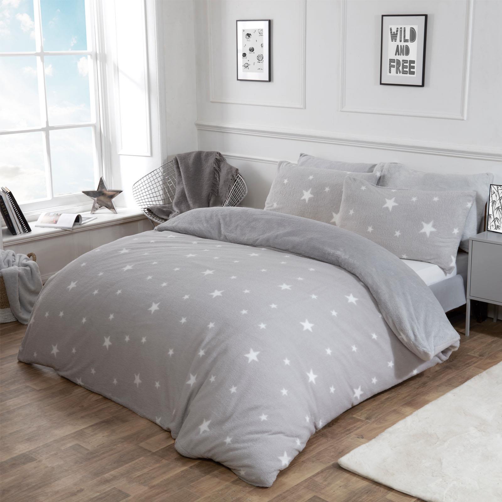 OHS Stars Teddy Fleece Duvet Cover with Pillowcase Soft Plush Bedding Set