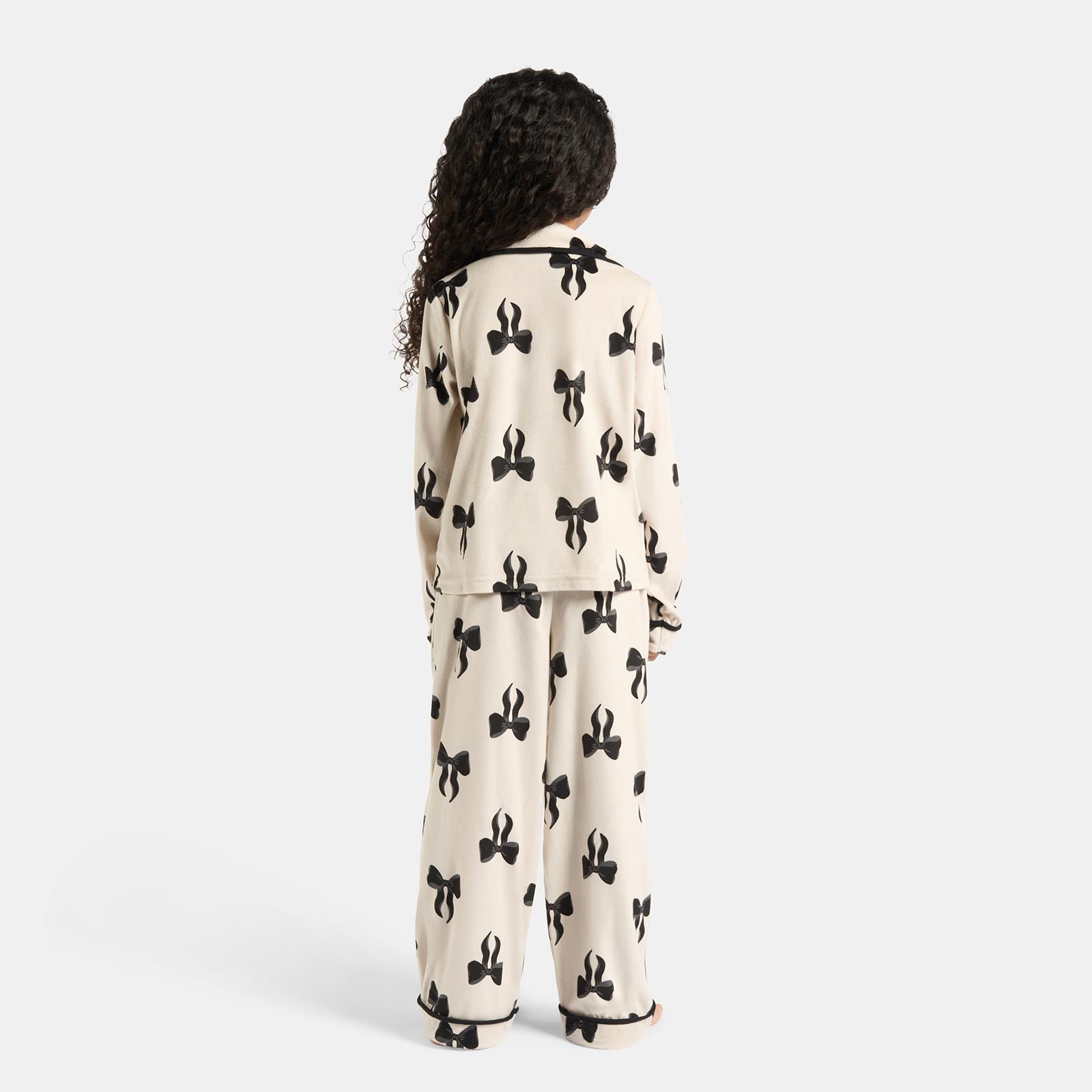 OHS Bows Pyjama Set Kids Button Through Baby Fleece Family Loungewear Nightwear