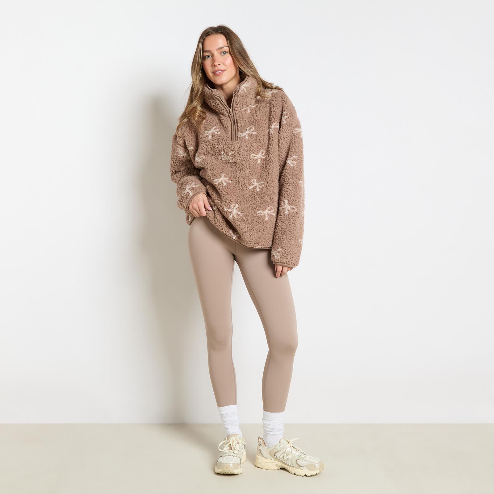OHS Bows Half Zip Hoodie Teddy Fleece Winter Thermal Jumper Pullover Sweatshirt