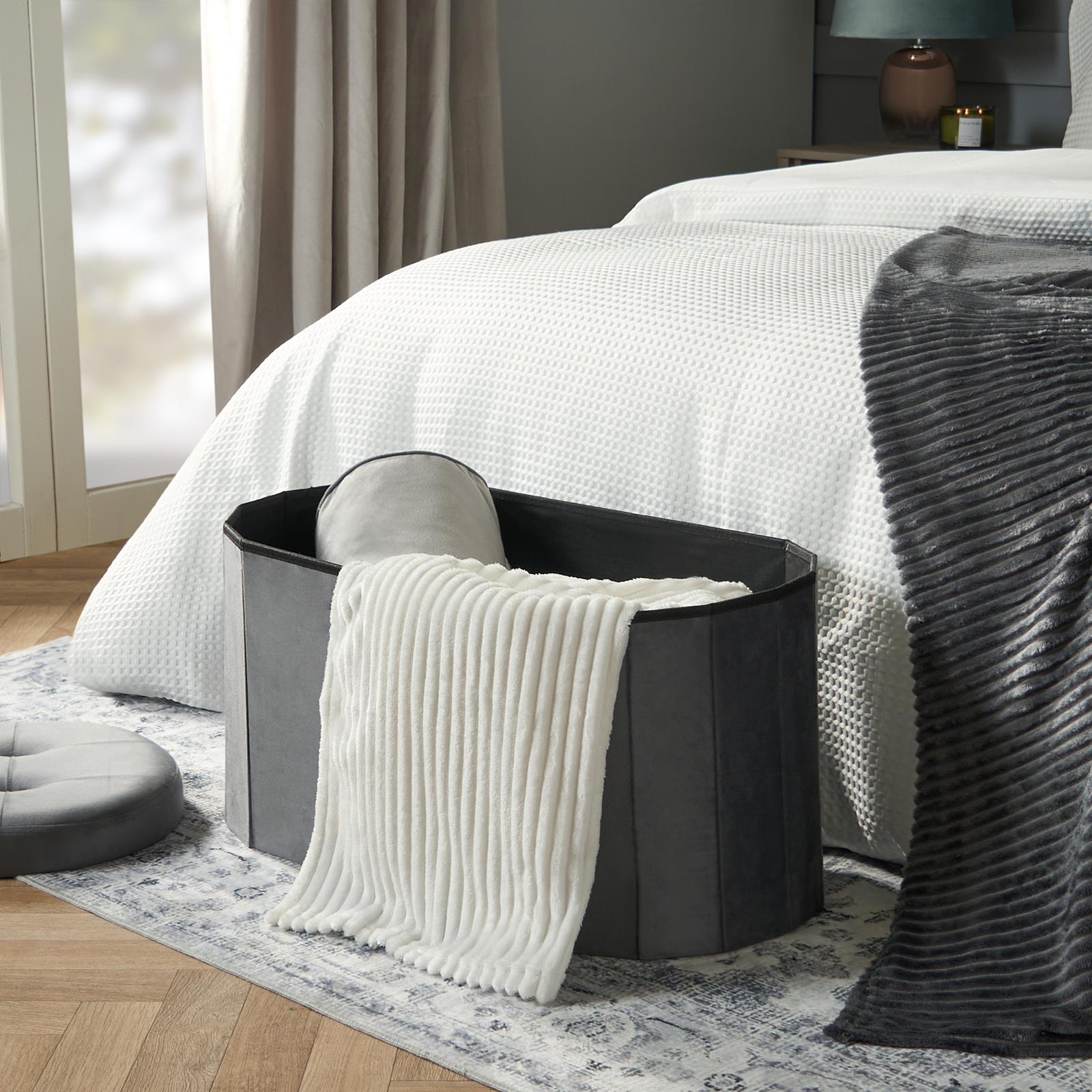 OHS Folding Ottoman Storage Box Footstool Tub Space Saving Velvet Seat