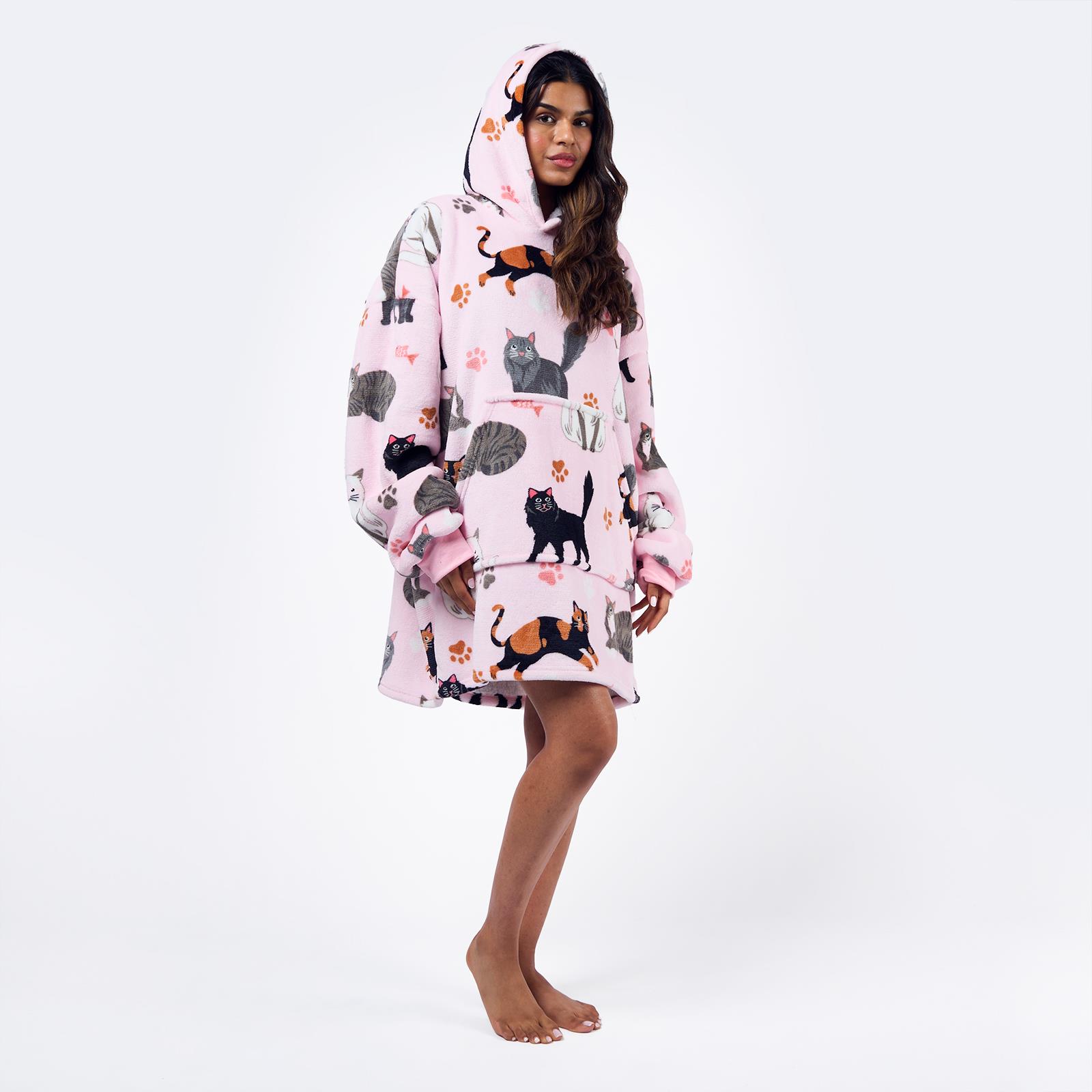 OHS Pet Print Loungewear Set Hoodie Blanket Sherpa Lined Fleece Winter Nightwear