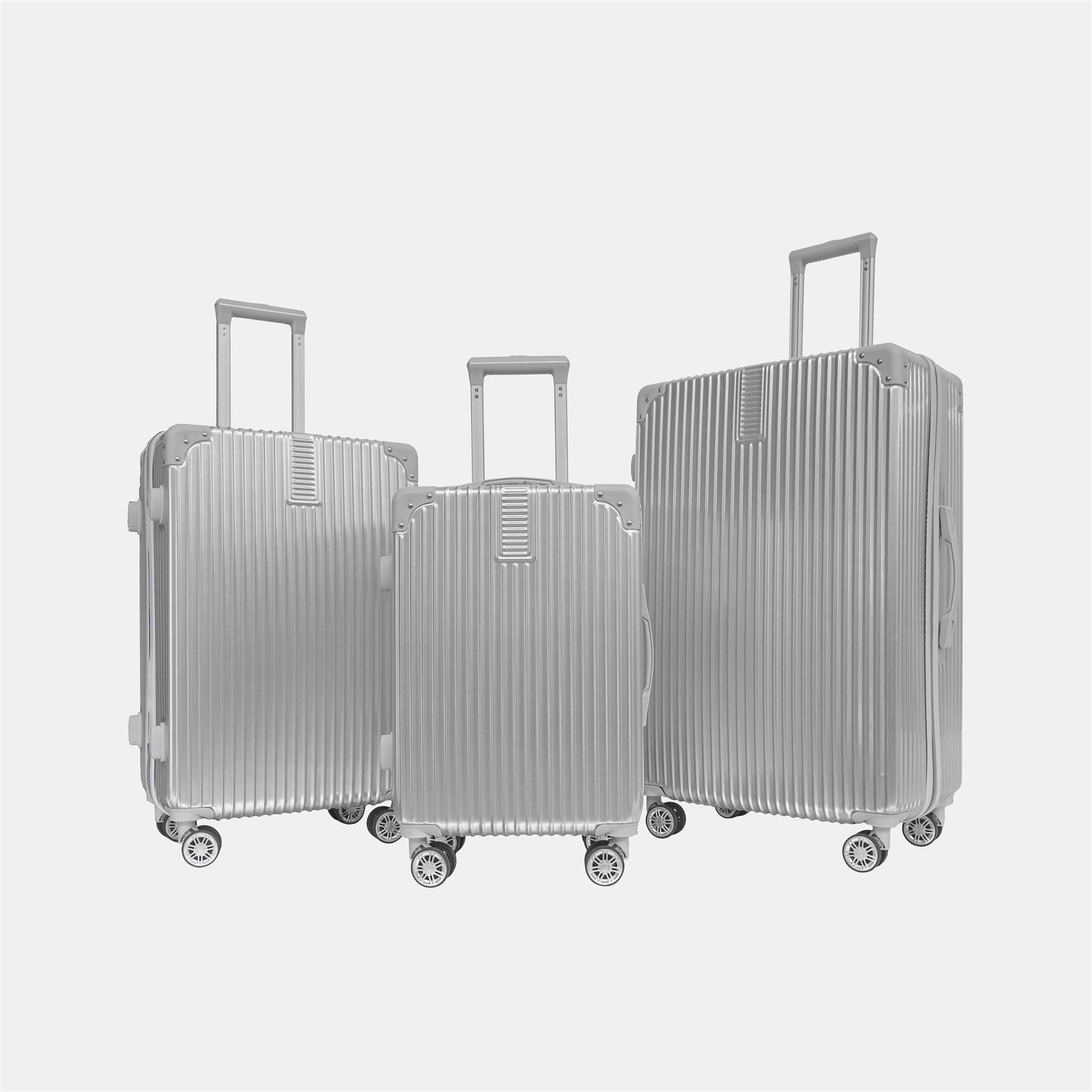 OHS Metallic Effect Suitcase Set 3-Piece Hard Shell Luggage 4 Wheel ABS