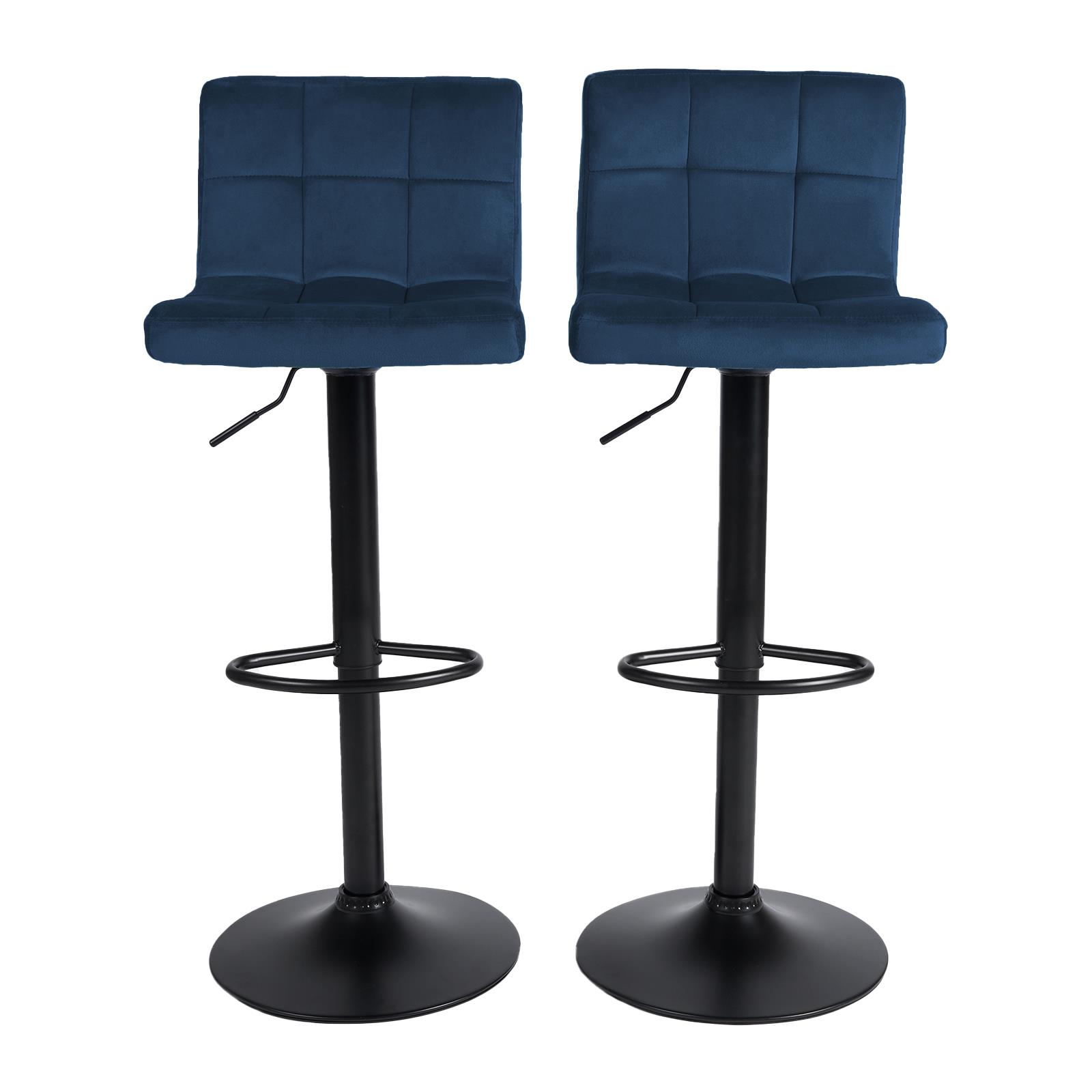 Adjustable Bar Stools x 2 Velvet Swivel Pub Seat Kitchen Breakfast Counter Chair - Picture 37 of 47