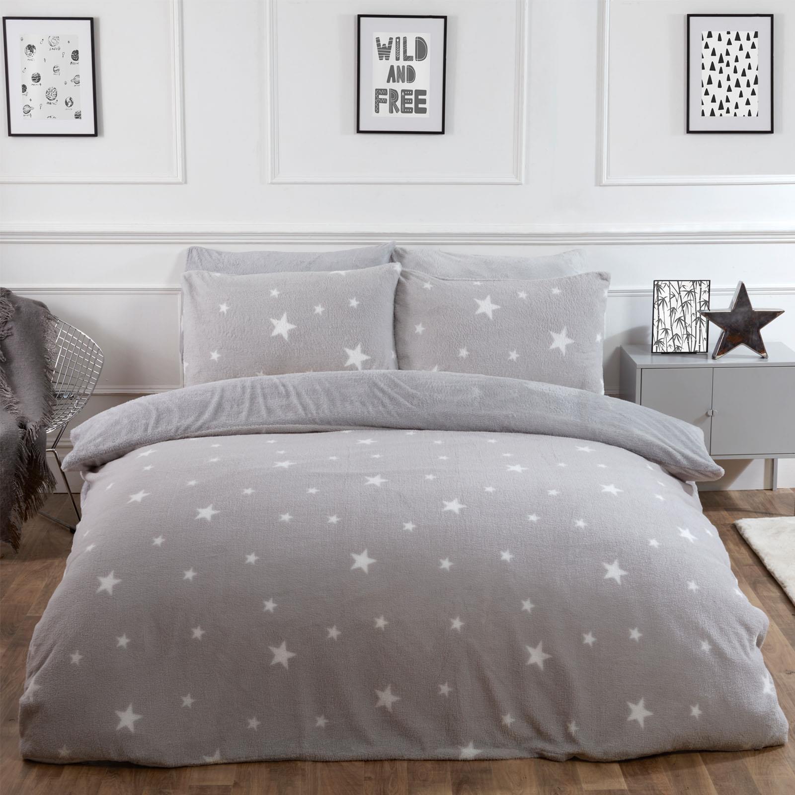 OHS Stars Teddy Fleece Duvet Cover with Pillowcase Soft Plush Bedding Set