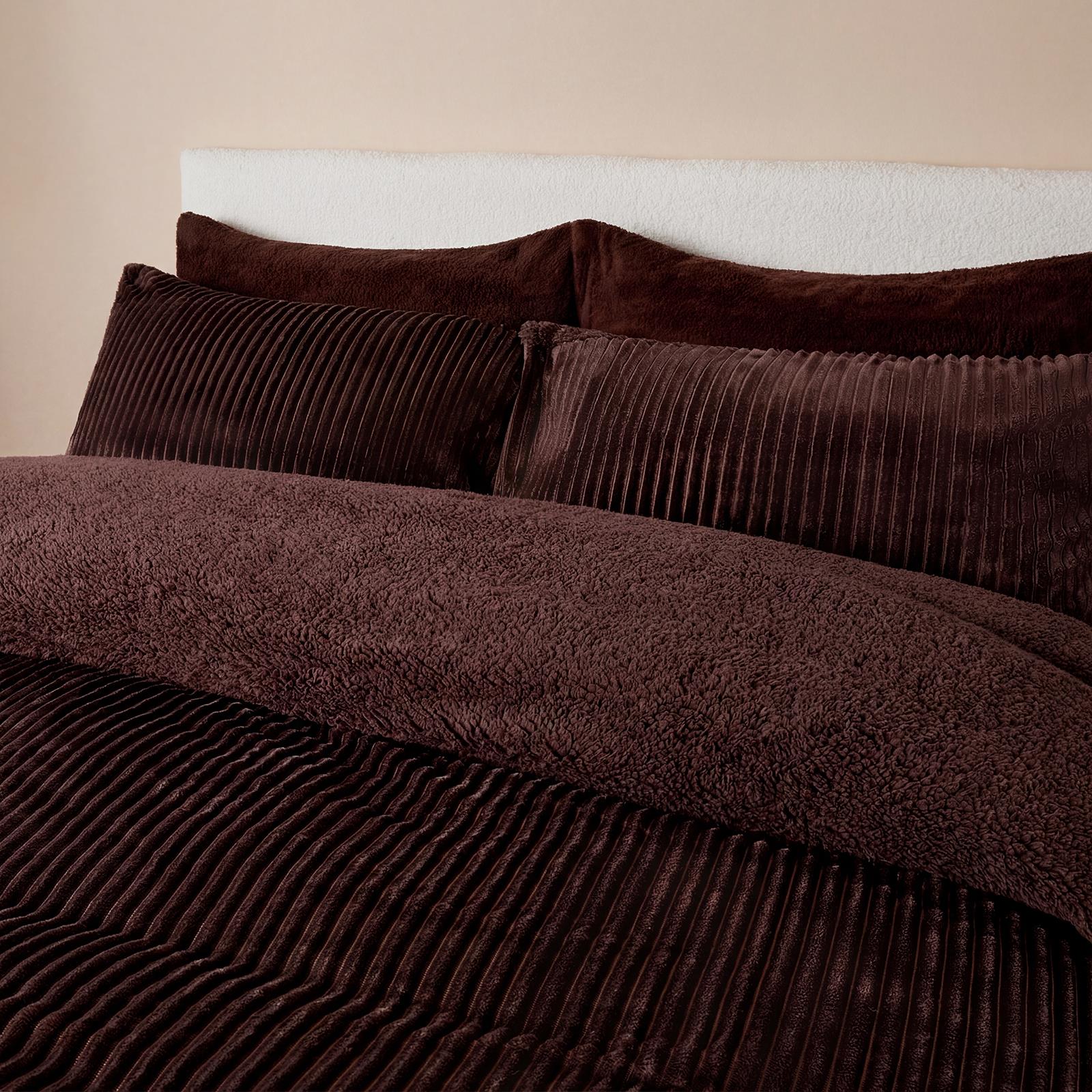 OHS Ribbed Fleece Duvet Cover Set Sherpa Reverse Thermal Supersoft Bedding