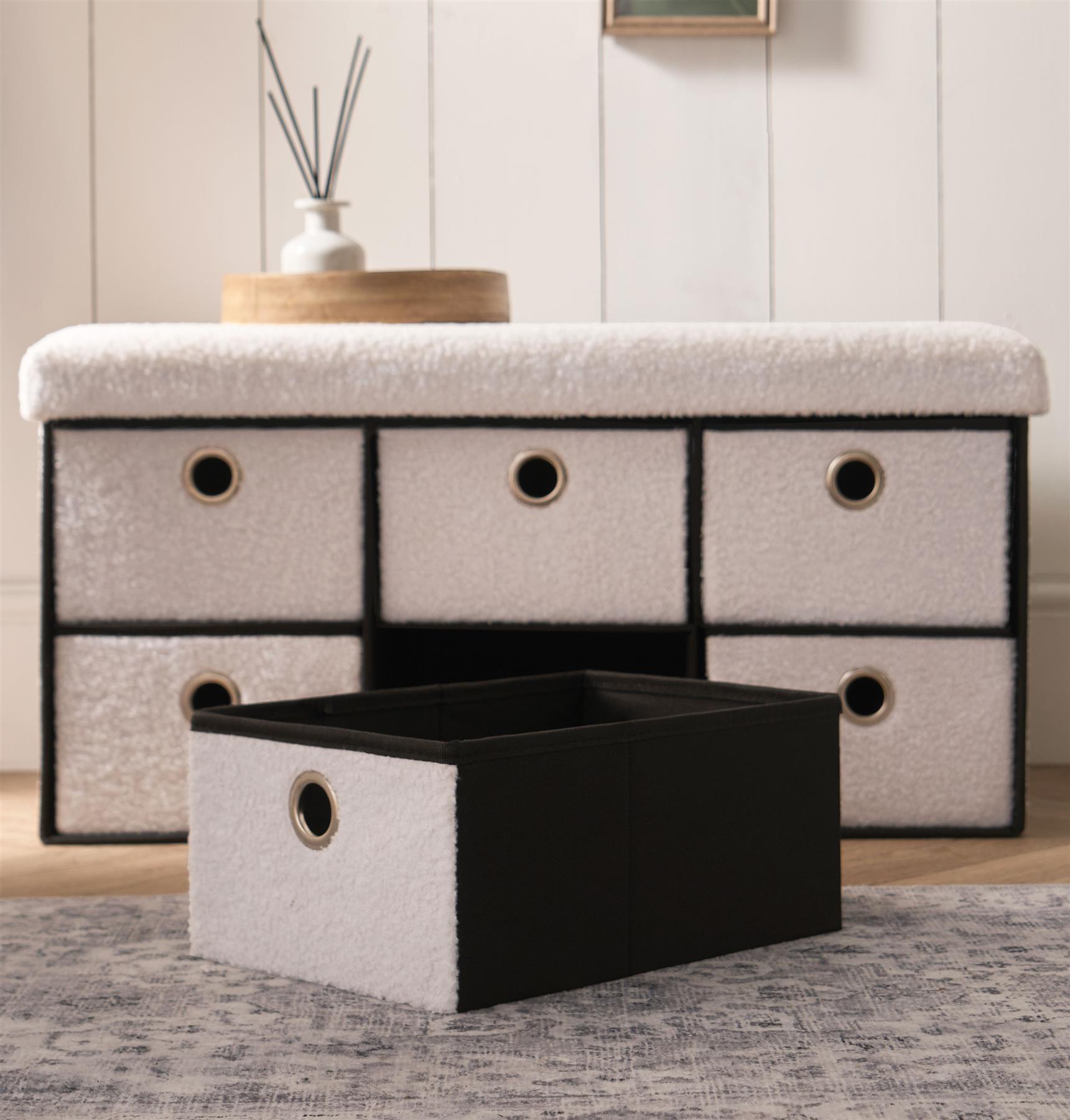 Storage Cube Unit 6 Draw Ottoman Space Saving Velvet Chest Shoe Boucle Organiser