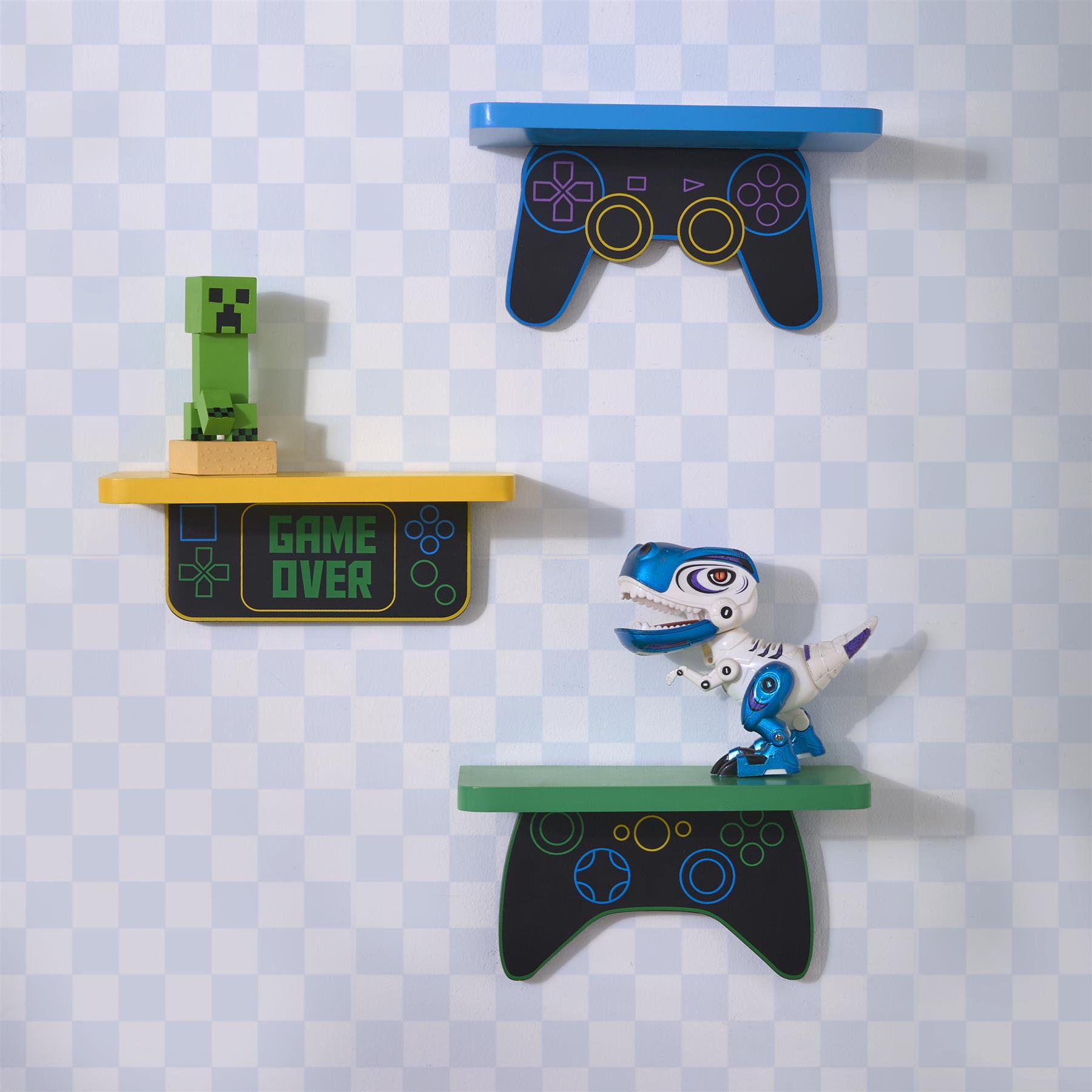 OHS Kids Gaming Shelves Set of 3 Novelty Wall Mounted Floating Storage Units