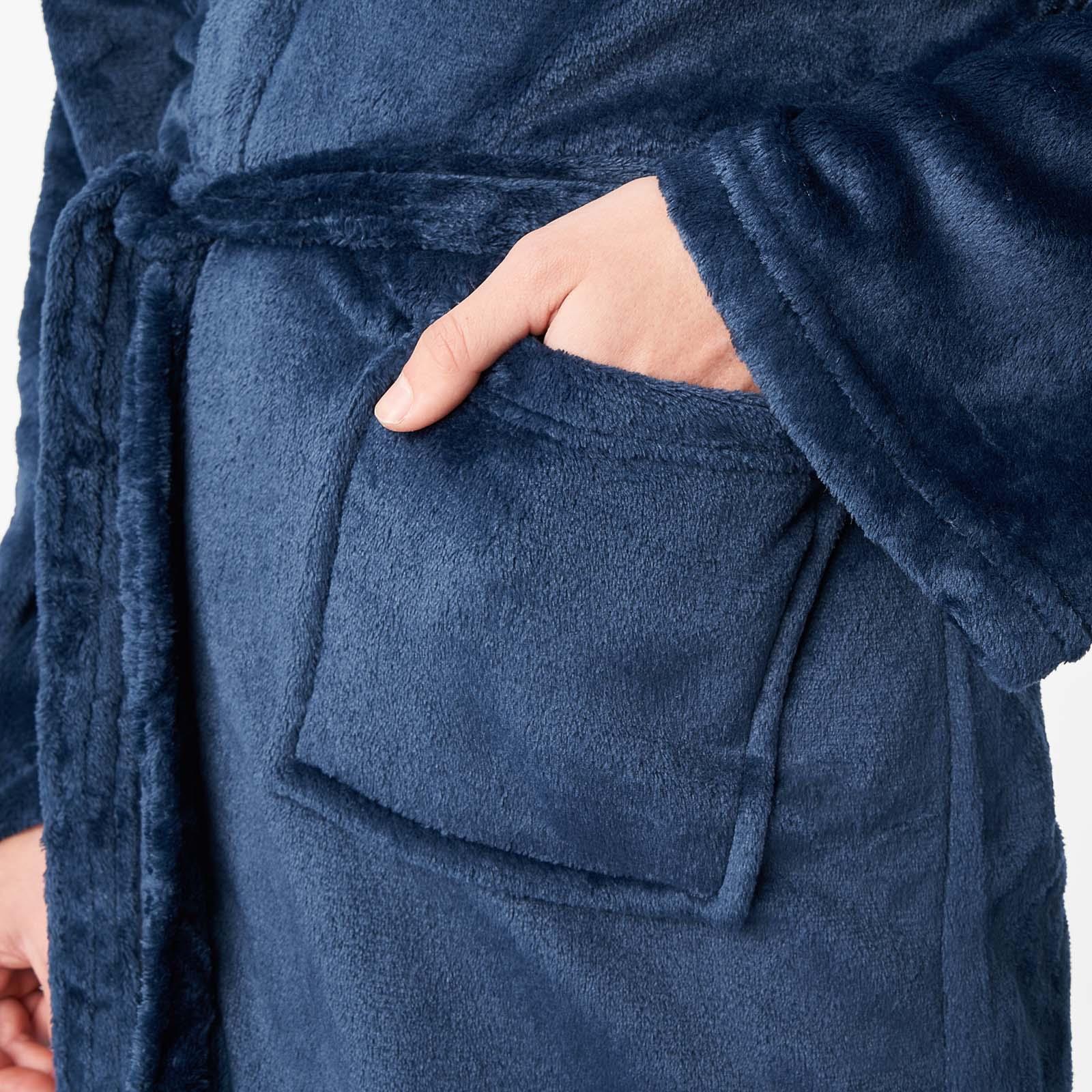 Sienna Mens Dressing Gown Long Hooded Soft Flannel Fleece Sherpa