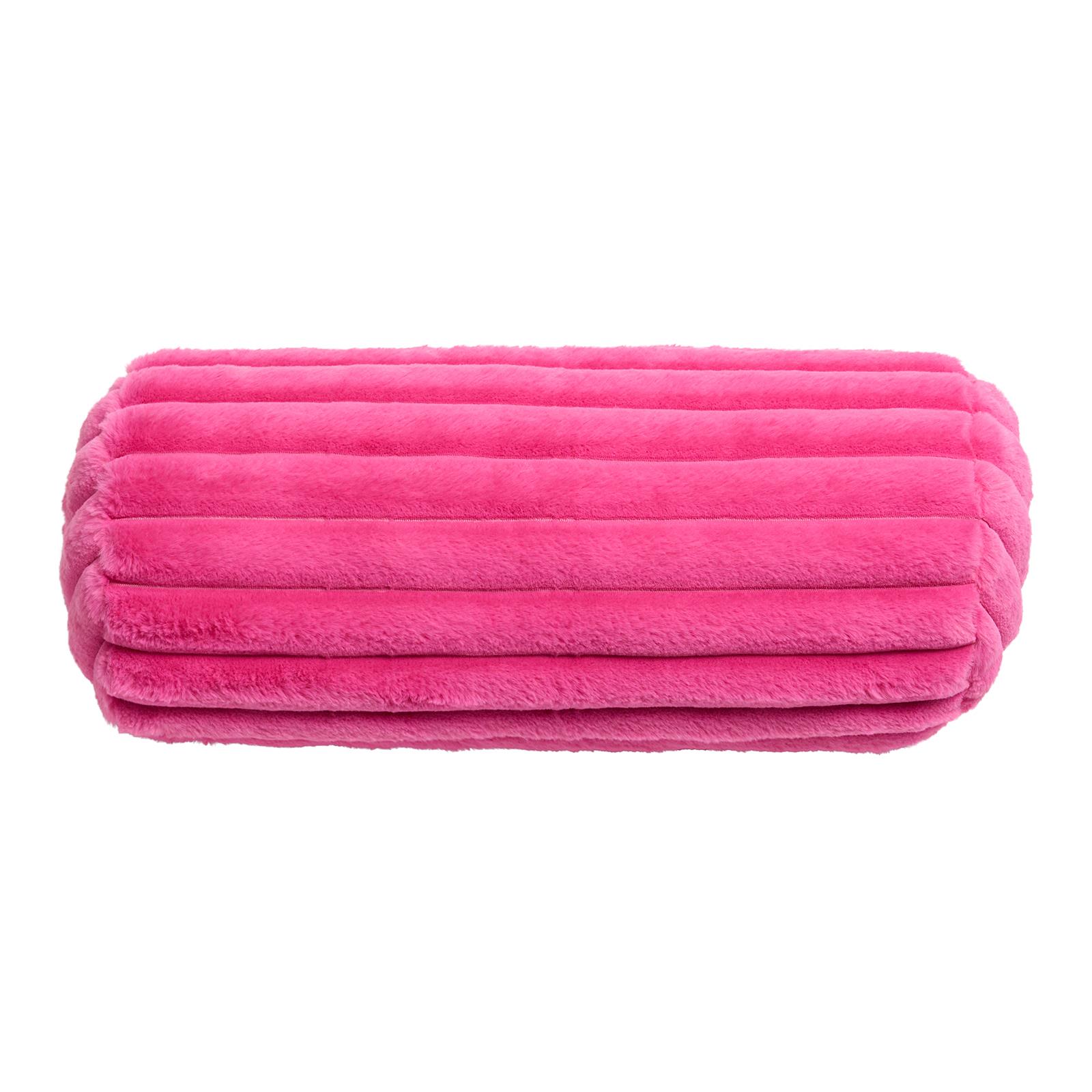OHS Ribbed Round Bolster Pillow Faux Fur Filled Cushion Soft Neck Roll