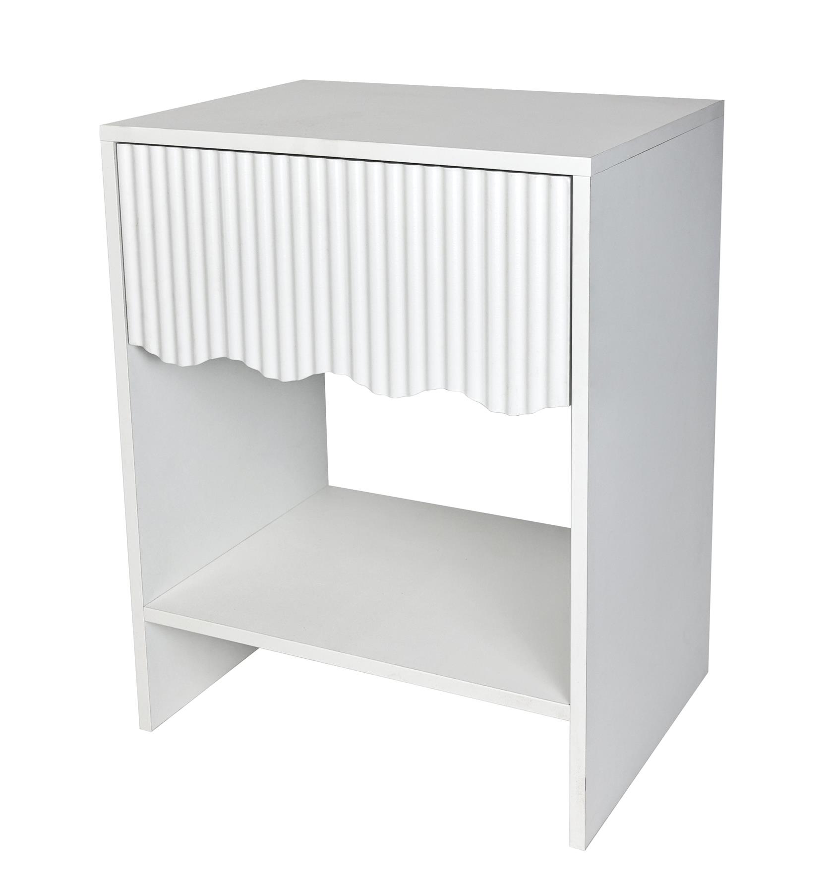 OHS Scallop Bedside Ribbed Wood Nightstand 1 Drawer Storage Unit End Table