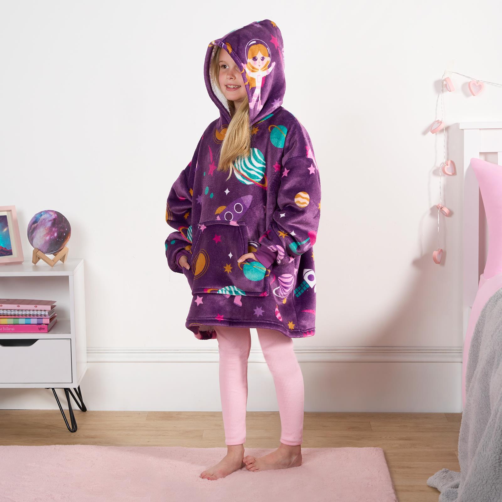 Kids Hoodie Blanket Oversized Sherpa Fleece Jumper Sweatshirt Soft Warm Throw - Picture 132 of 169