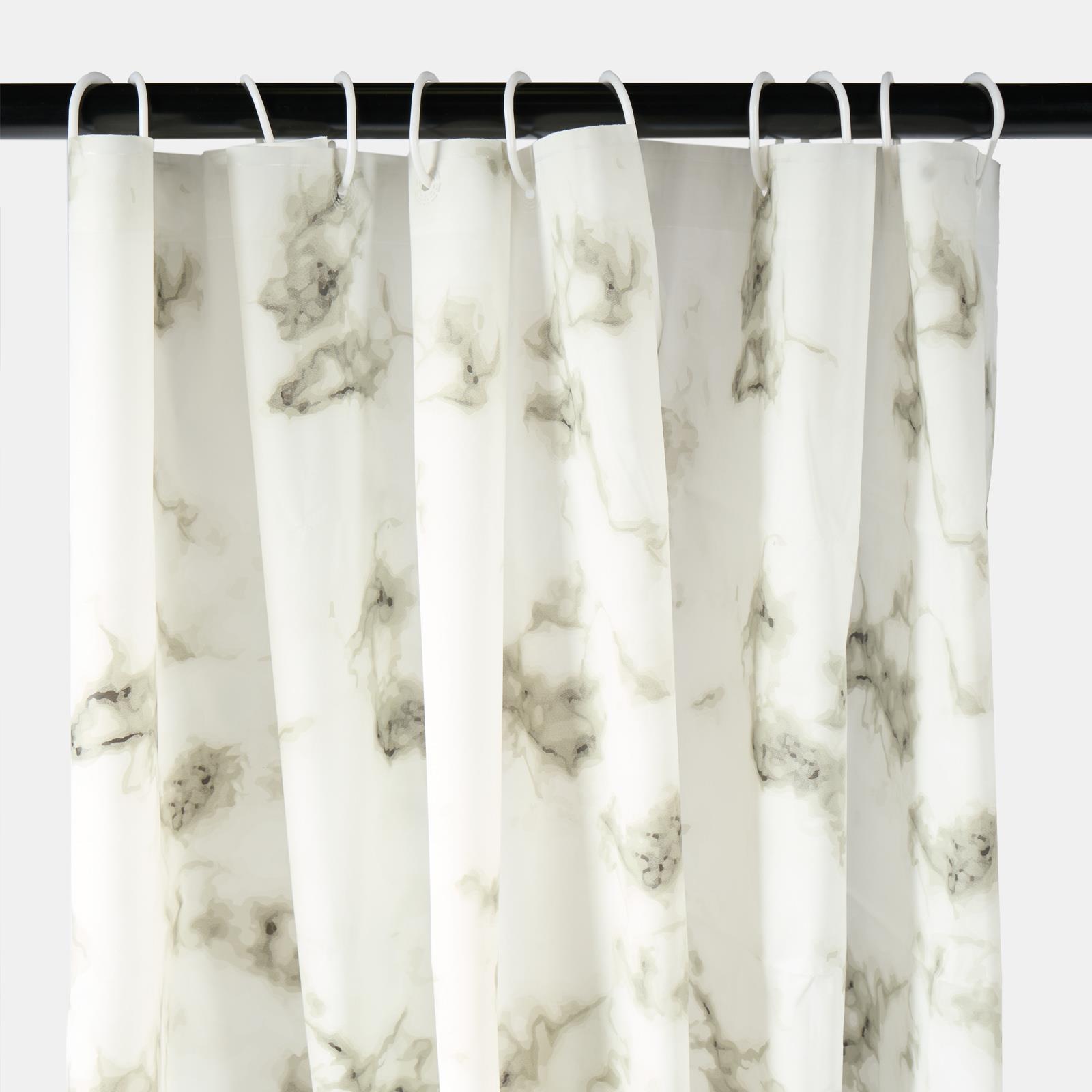 OHS Marble Shower Curtain with 12 Hooks Weighted Hem Bathtub Curtain, White/Grey