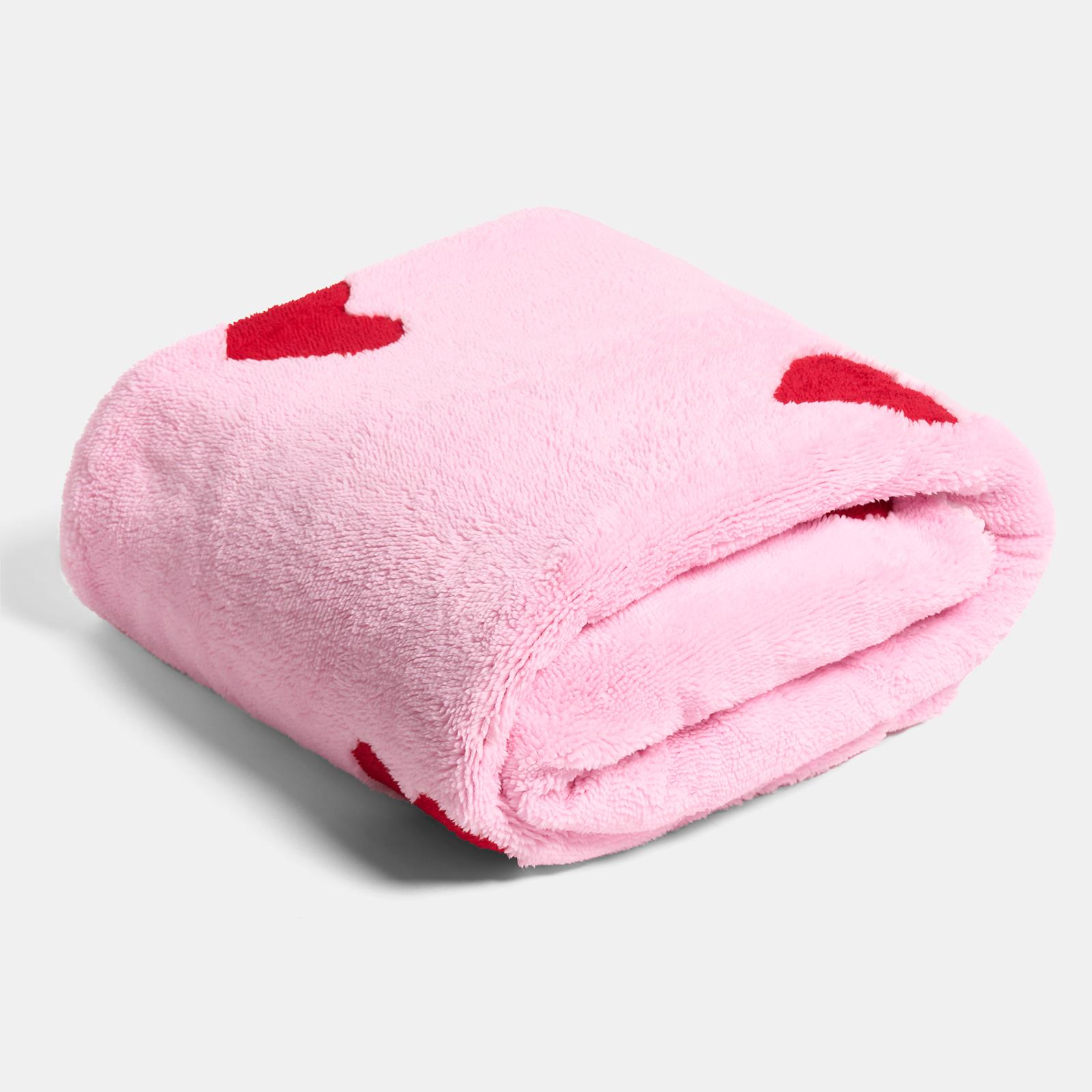 OHS Hearts Throw Tufted Teddy Fleece Blanket Winter Soft Warm Bedspread