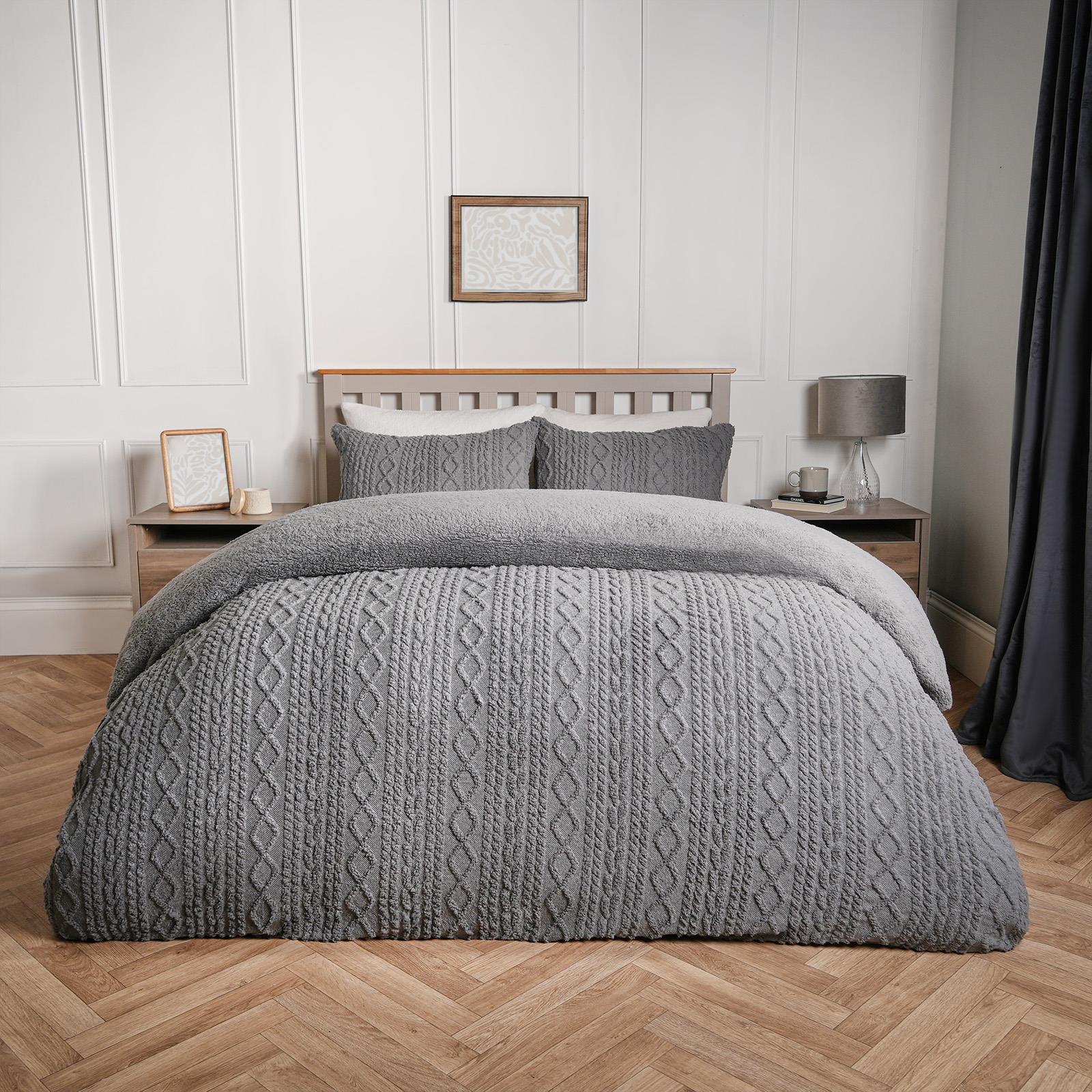 OHS Cable Knit Bedding Set Reversible Fleece Quilt Duvet Cover with Pillowcase
