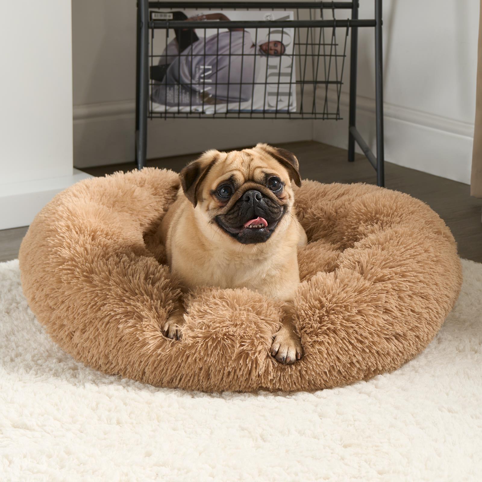 OHS Pet Bed Calming Fluffy Plush Fleece Dog Anti Anxiety Round Donut Washable