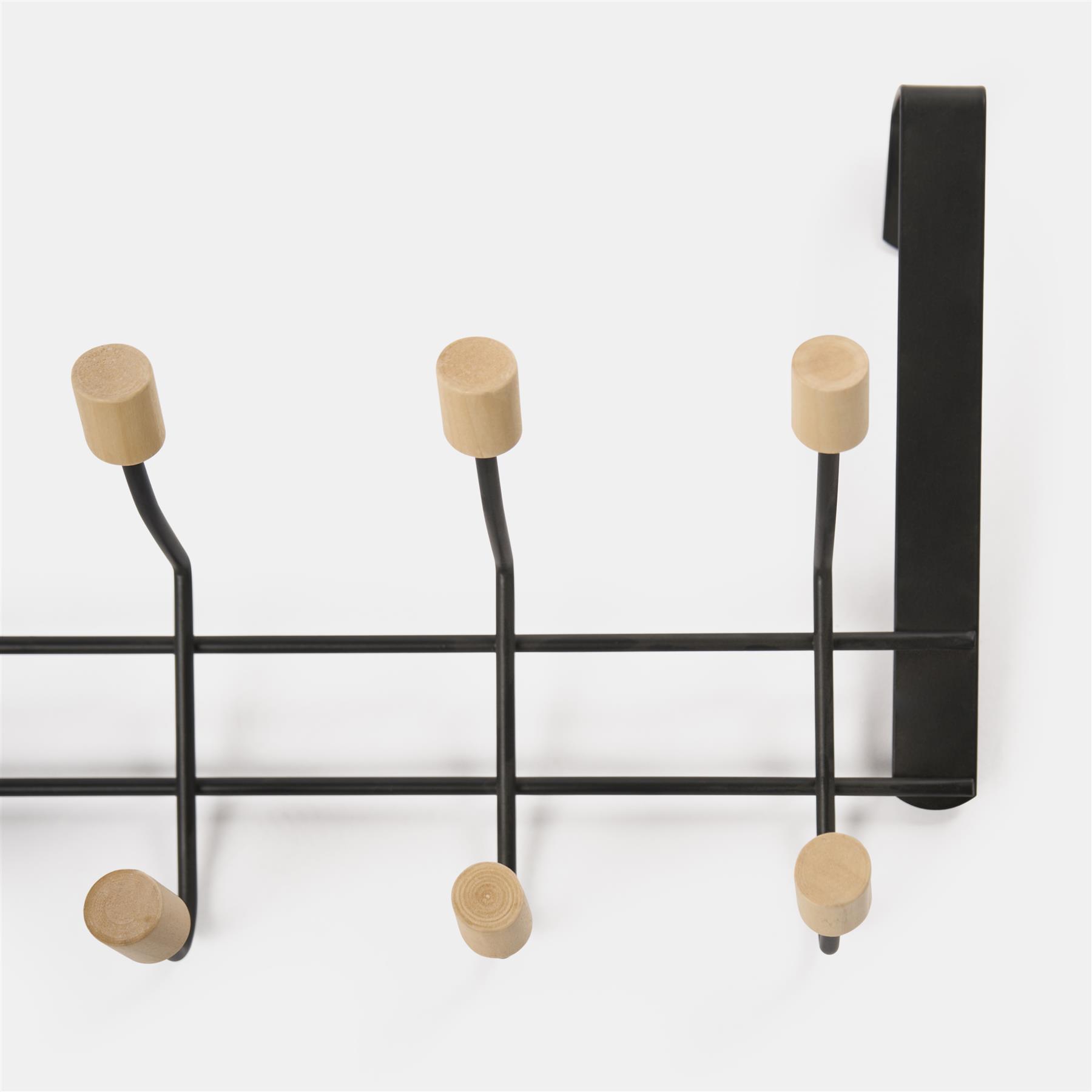 Over Door 10 Hooks Coat Hanger Wood Organiser Space Saving Home Storage Rail