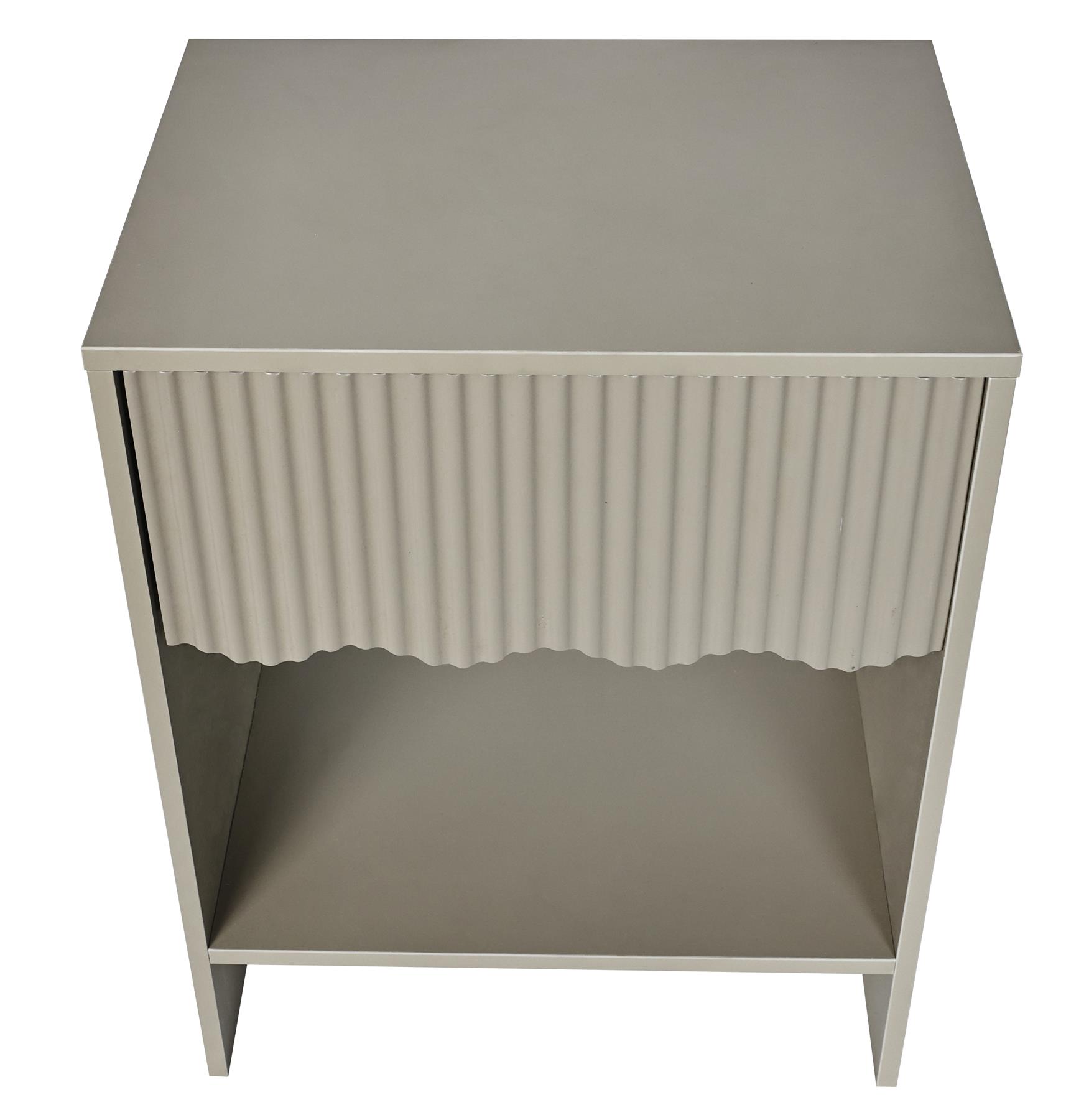 OHS Scallop Bedside Ribbed Wood Nightstand 1 Drawer Storage Unit End Table