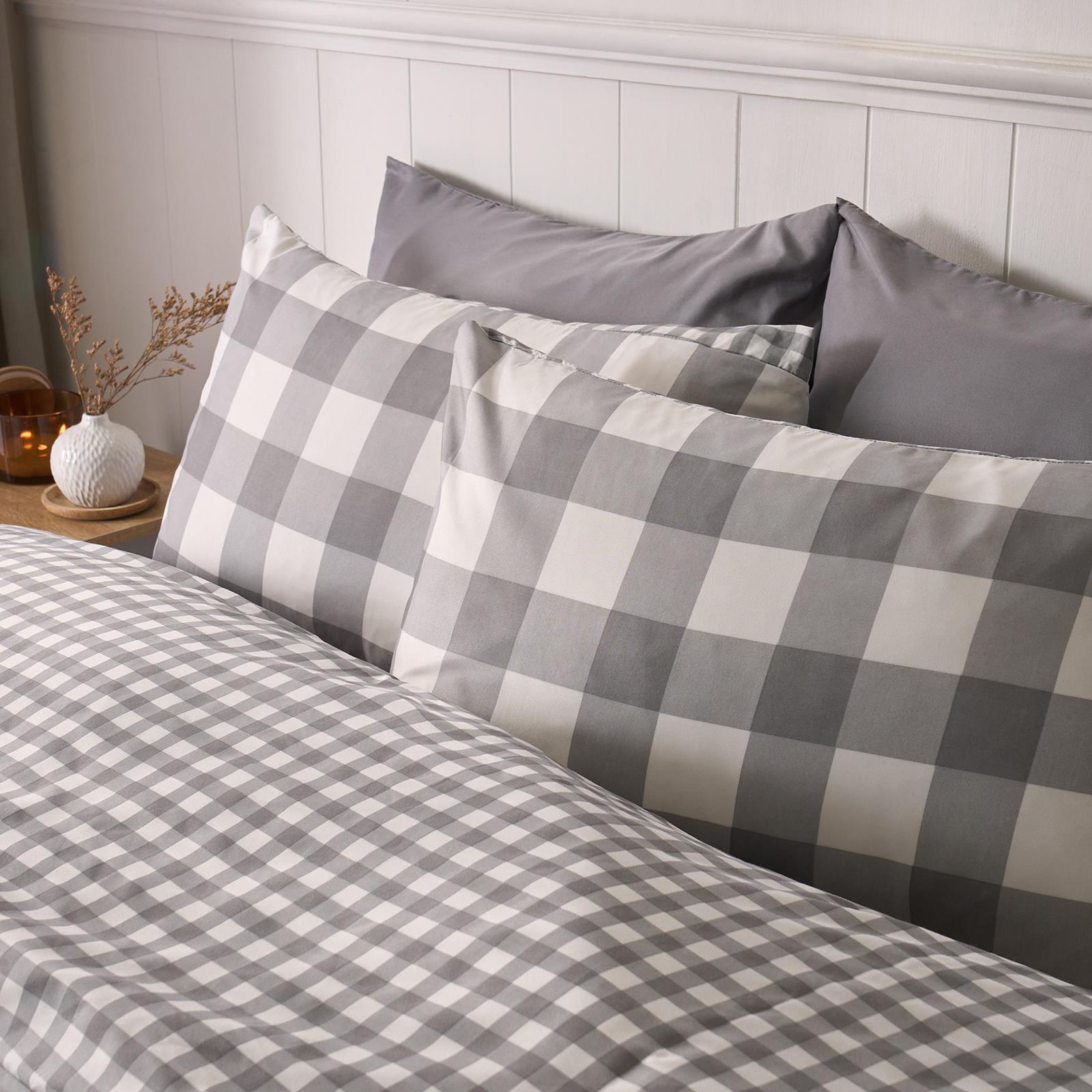 OHS Gingham Duvet Cover Bedding Set Check Quilt Pillowcase Reversible
